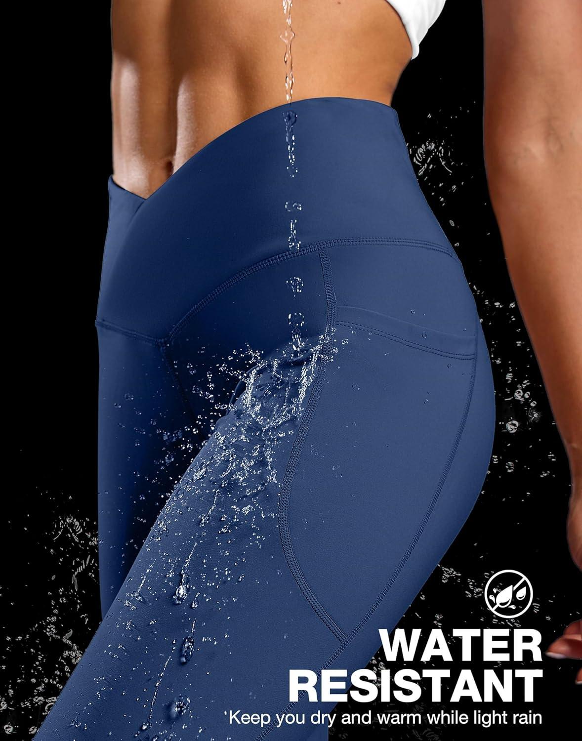 image:imageSANTINY Womens Fleece Lined Pants with Pockets Crossover Yoga Pants 28530532 Thermal Warm Flare Leggings for WomenBlue