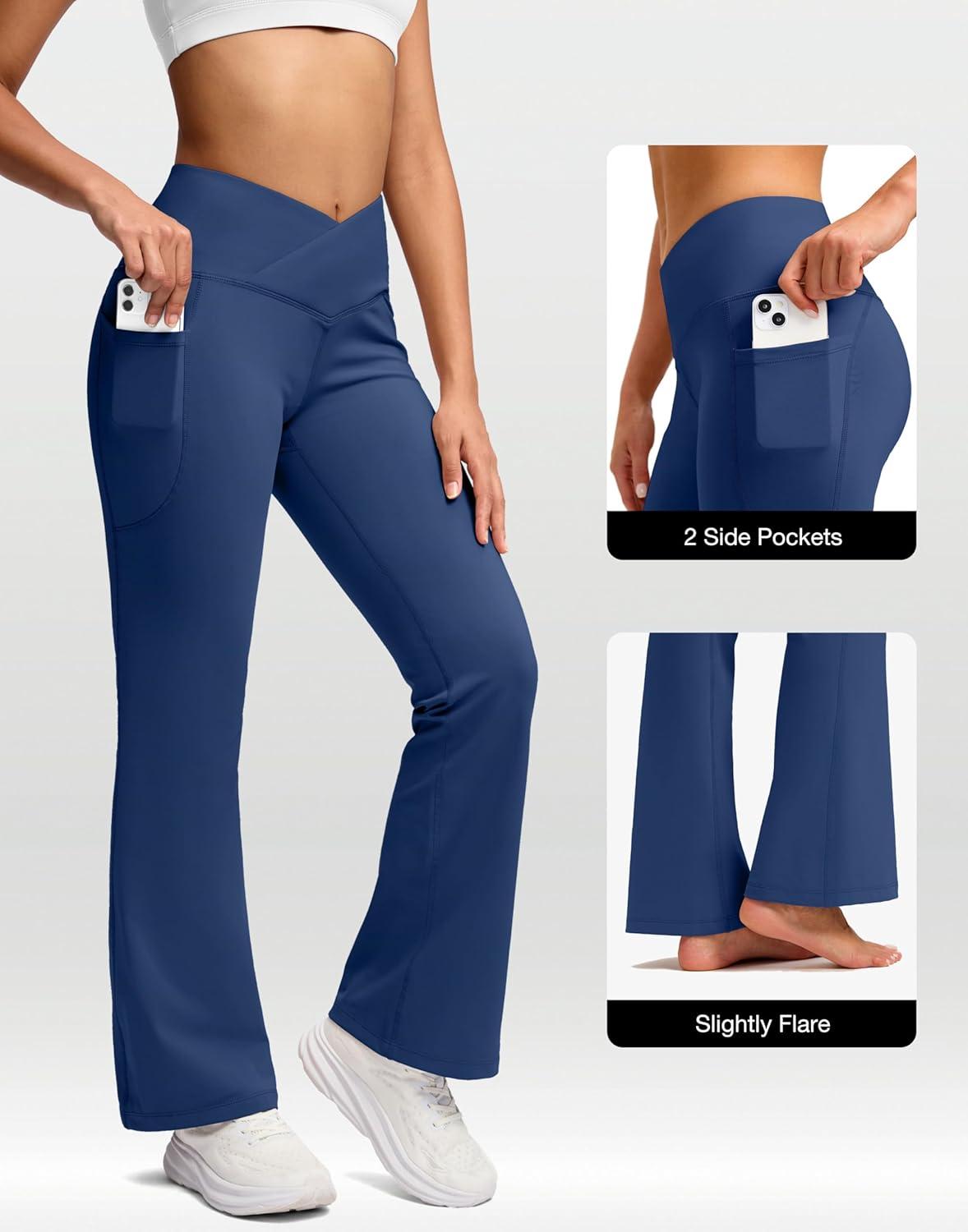 image:imageSANTINY Womens Fleece Lined Pants with Pockets Crossover Yoga Pants 28530532 Thermal Warm Flare Leggings for WomenBlue