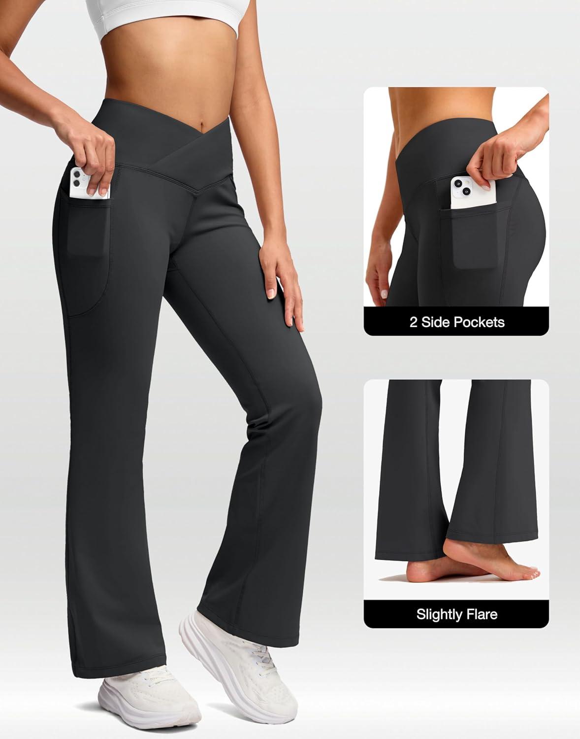 image:imageSANTINY Womens Fleece Lined Pants with Pockets Crossover Yoga Pants 28530532 Thermal Warm Flare Leggings for WomenDark Grey