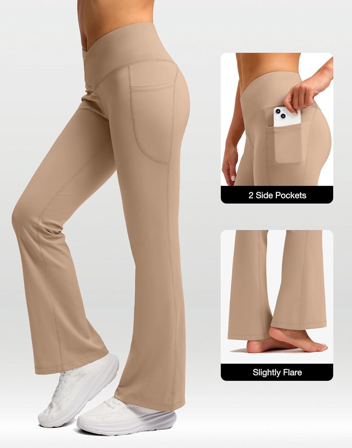 image:imageSANTINY Womens Fleece Lined Pants with Pockets Crossover Yoga Pants 28530532 Thermal Warm Flare Leggings for WomenKhaki
