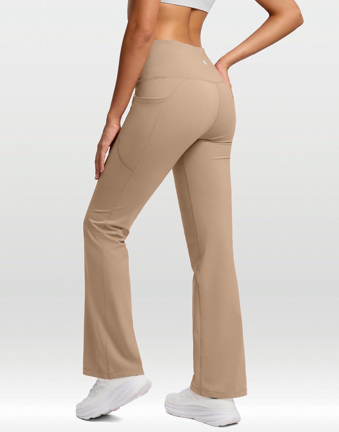 image:imageSANTINY Womens Fleece Lined Pants with Pockets Crossover Yoga Pants 28530532 Thermal Warm Flare Leggings for WomenKhaki
