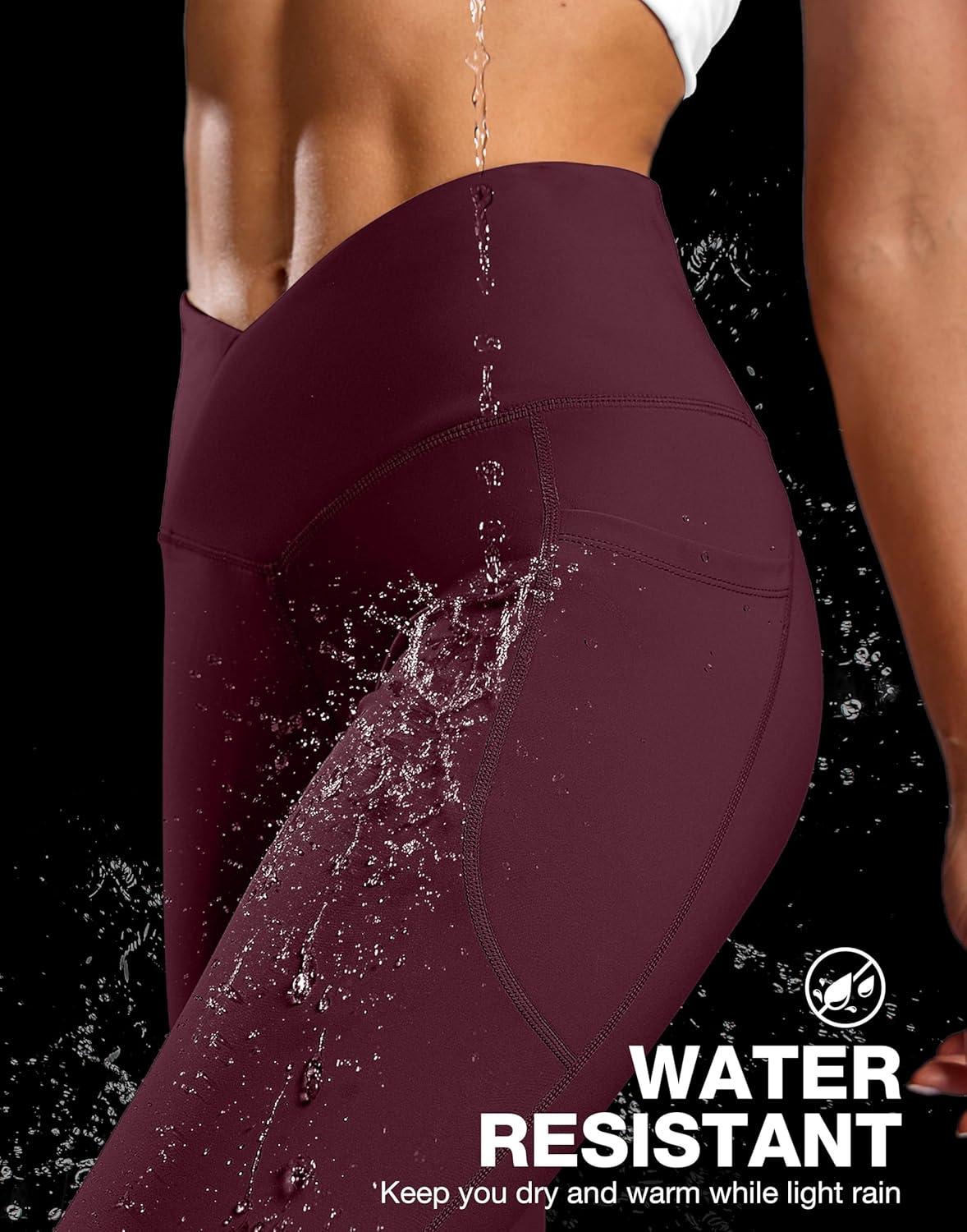 image:imageSANTINY Womens Fleece Lined Pants with Pockets Crossover Yoga Pants 28530532 Thermal Warm Flare Leggings for WomenWine Red