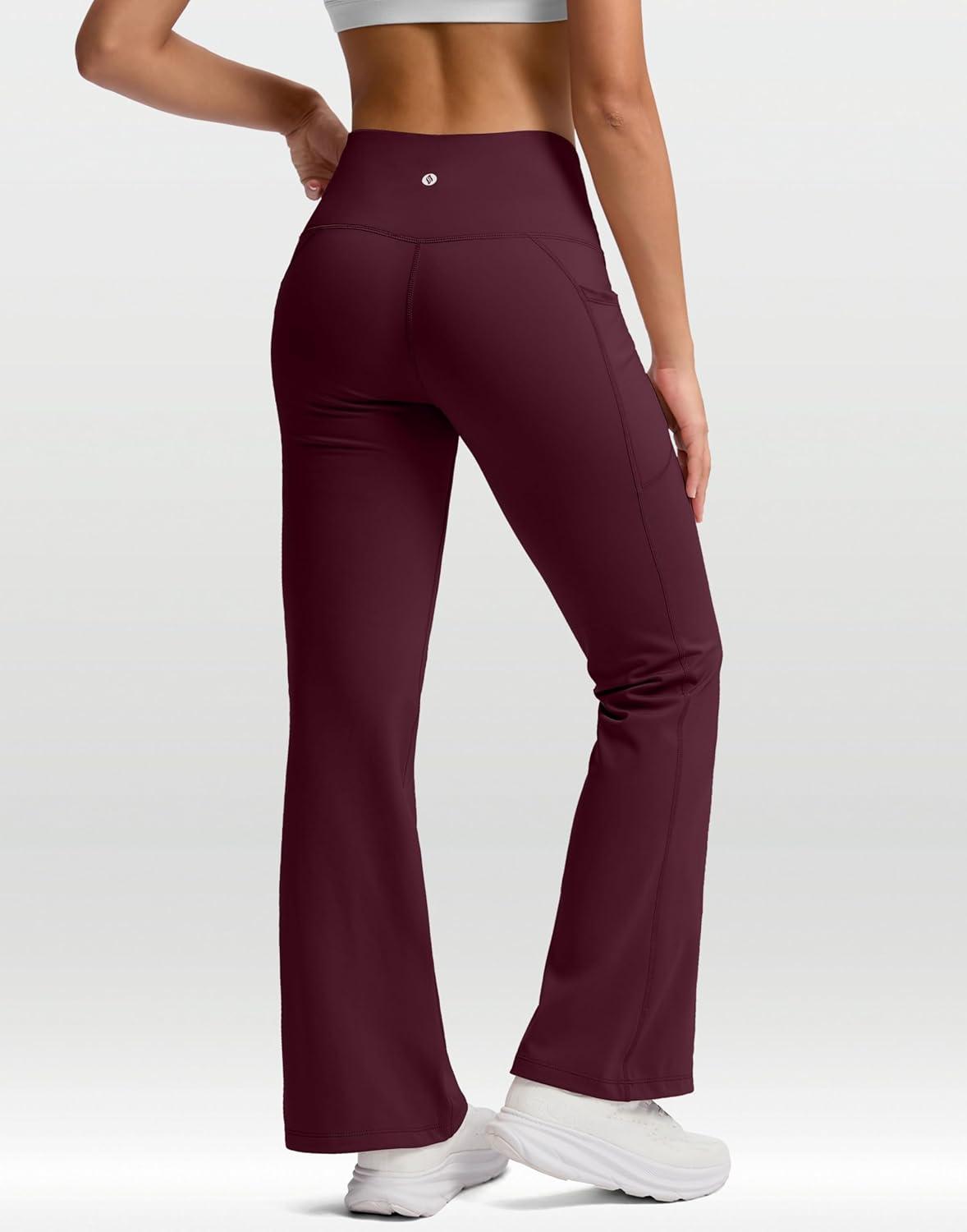 image:imageSANTINY Womens Fleece Lined Pants with Pockets Crossover Yoga Pants 28530532 Thermal Warm Flare Leggings for WomenWine Red