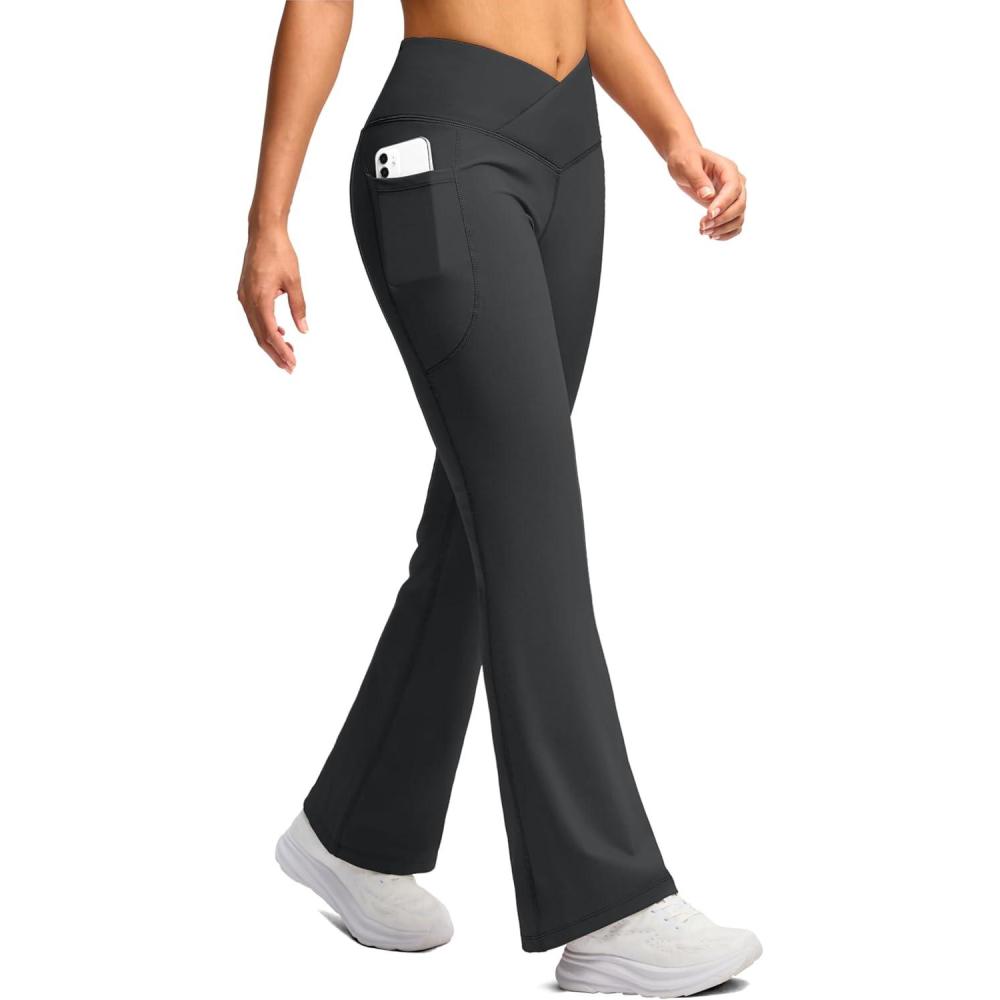 image:imageSANTINY Womens Fleece Lined Pants with Pockets Crossover Yoga Pants 28530532 Thermal Warm Flare Leggings for WomenDark Grey