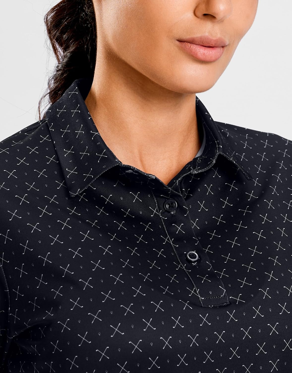 image:imageSANTINY Golf Polo Shirts for Women Short Sleeve Quick Dry 3 Buttons Collared Pickleball Shirt Summer Golf Tennis TopsBlack Golf Clubs