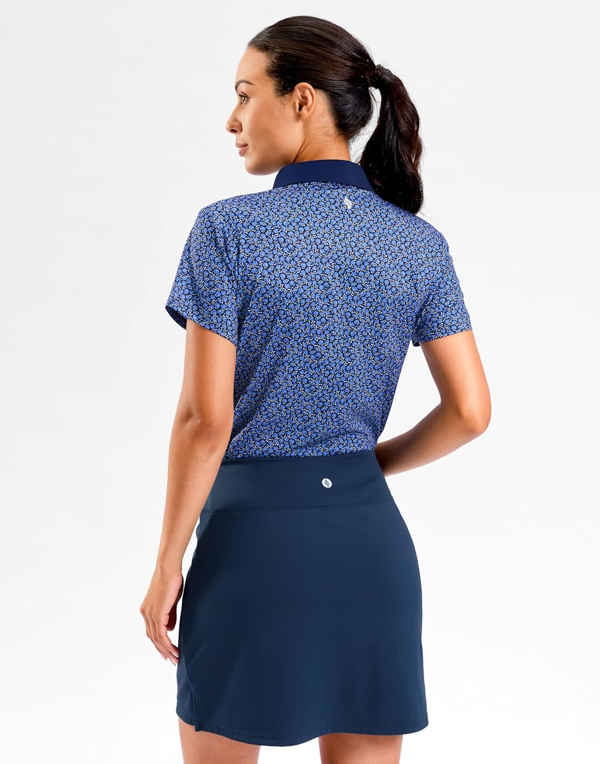 image:imageSANTINY Golf Polo Shirts for Women Short Sleeve Quick Dry 3 Buttons Collared Pickleball Shirt Summer Golf Tennis TopsBlue Floral