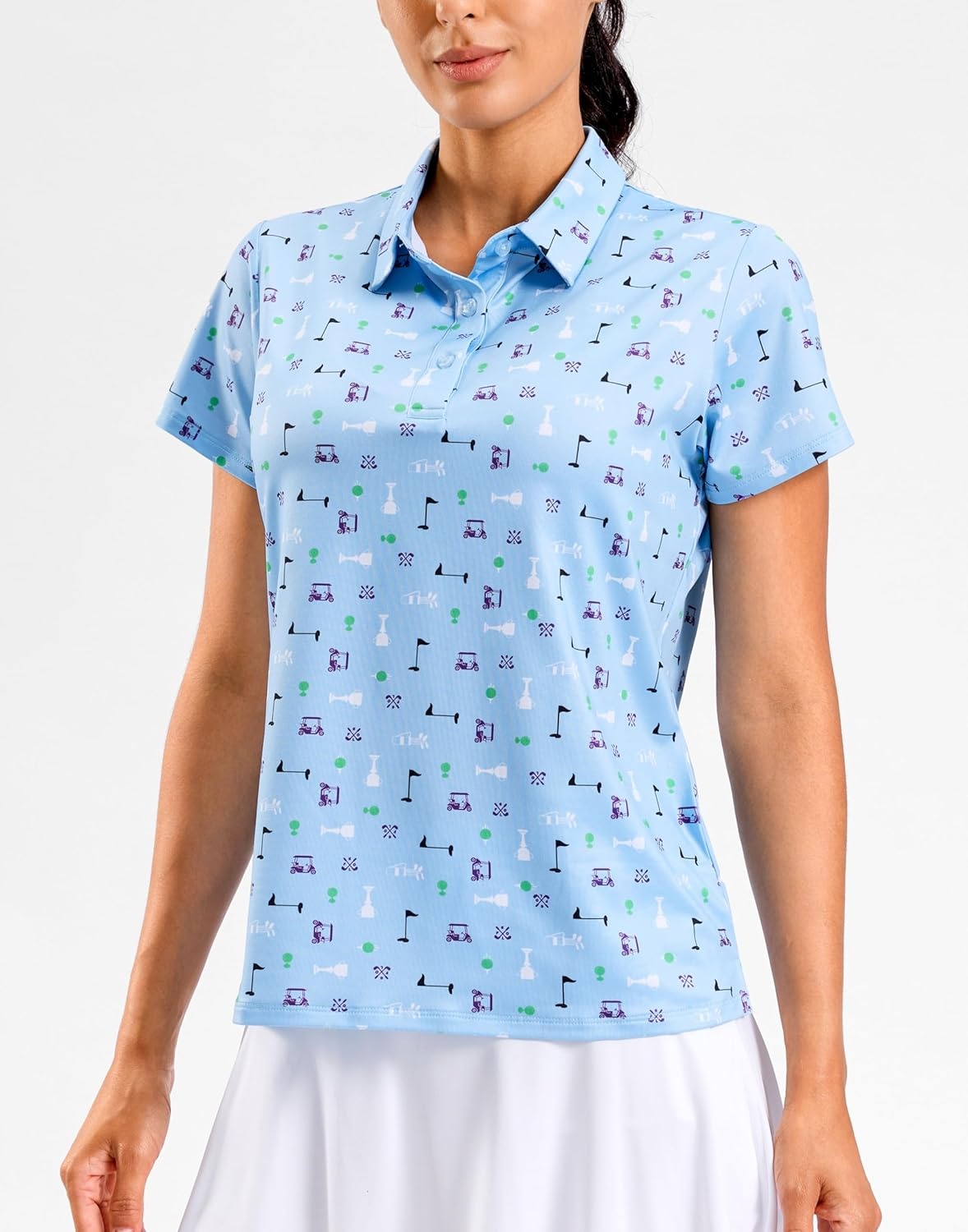 image:imageSANTINY Golf Polo Shirts for Women Short Sleeve Quick Dry 3 Buttons Collared Pickleball Shirt Summer Golf Tennis TopsBlue Golf Elements