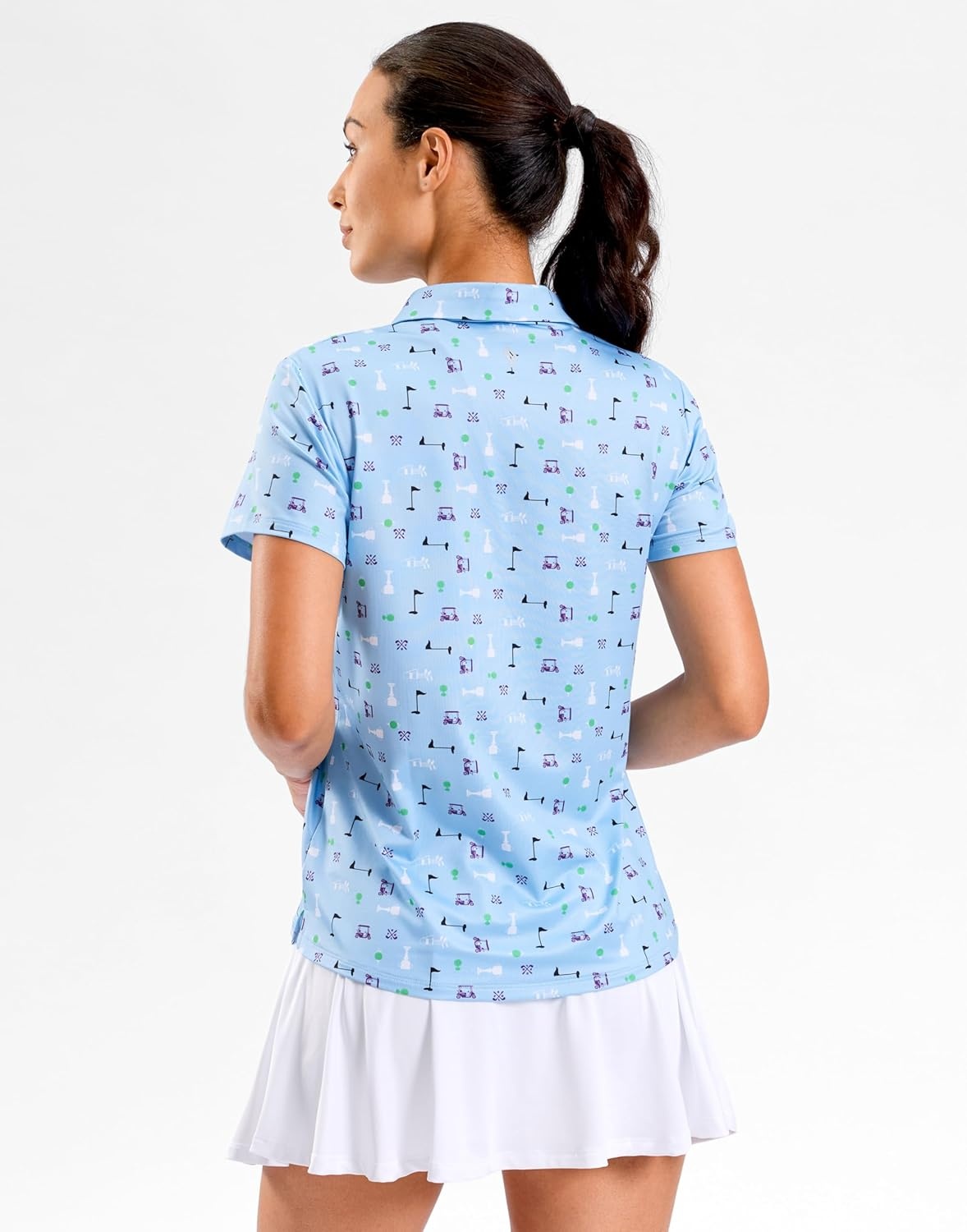 image:imageSANTINY Golf Polo Shirts for Women Short Sleeve Quick Dry 3 Buttons Collared Pickleball Shirt Summer Golf Tennis TopsBlue Golf Elements