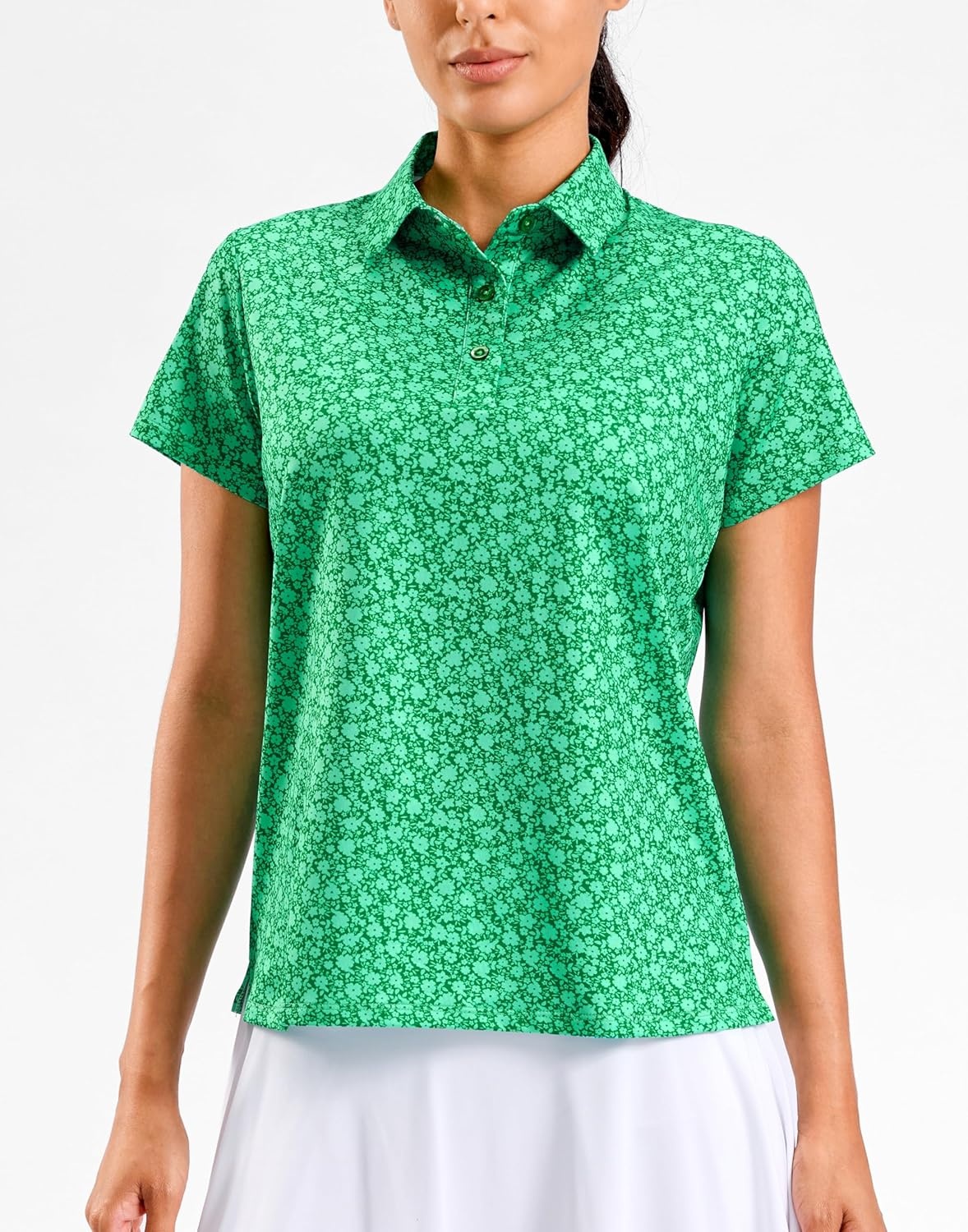 image:imageSANTINY Golf Polo Shirts for Women Short Sleeve Quick Dry 3 Buttons Collared Pickleball Shirt Summer Golf Tennis TopsGreen Floral