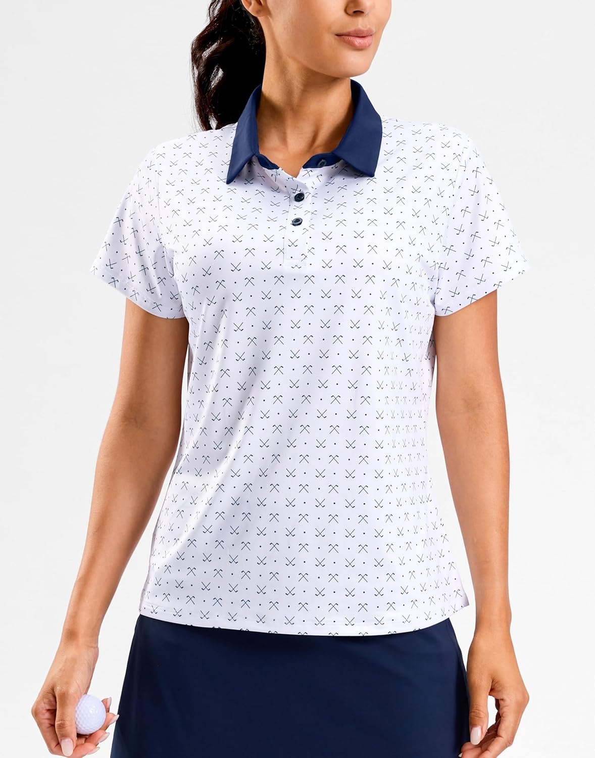 image:imageSANTINY Golf Polo Shirts for Women Short Sleeve Quick Dry 3 Buttons Collared Pickleball Shirt Summer Golf Tennis TopsWhite Golf Clubs