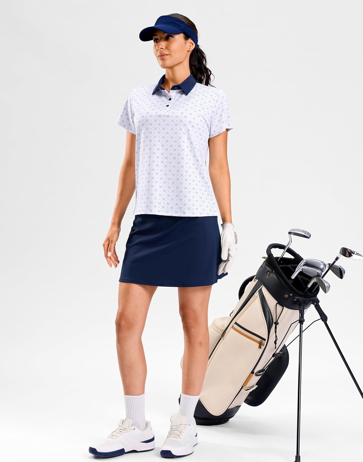 image:imageSANTINY Golf Polo Shirts for Women Short Sleeve Quick Dry 3 Buttons Collared Pickleball Shirt Summer Golf Tennis TopsWhite Golf Clubs