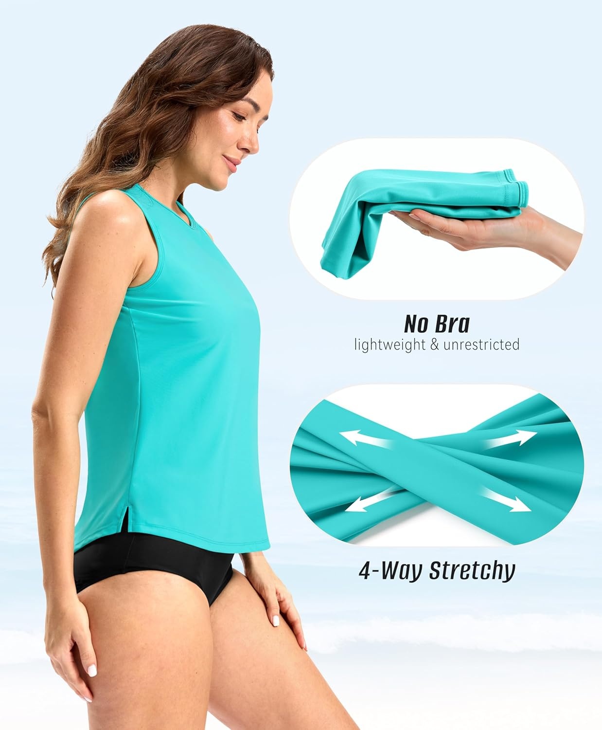 image:imageSANTINY Sleeveless Rash Guard for Women UPF 50 Modest Swimsuit Quick Dry High Neck Bathing Suit Swim Top Swim TankAqua