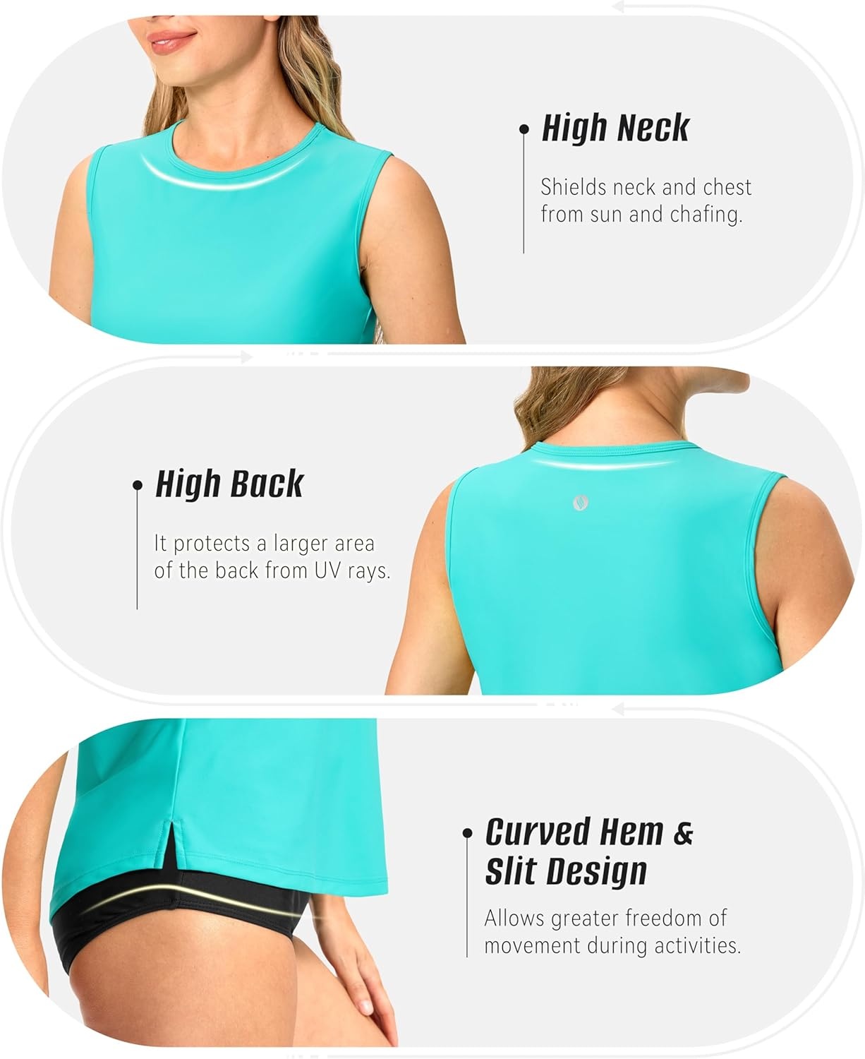 image:imageSANTINY Sleeveless Rash Guard for Women UPF 50 Modest Swimsuit Quick Dry High Neck Bathing Suit Swim Top Swim TankAqua