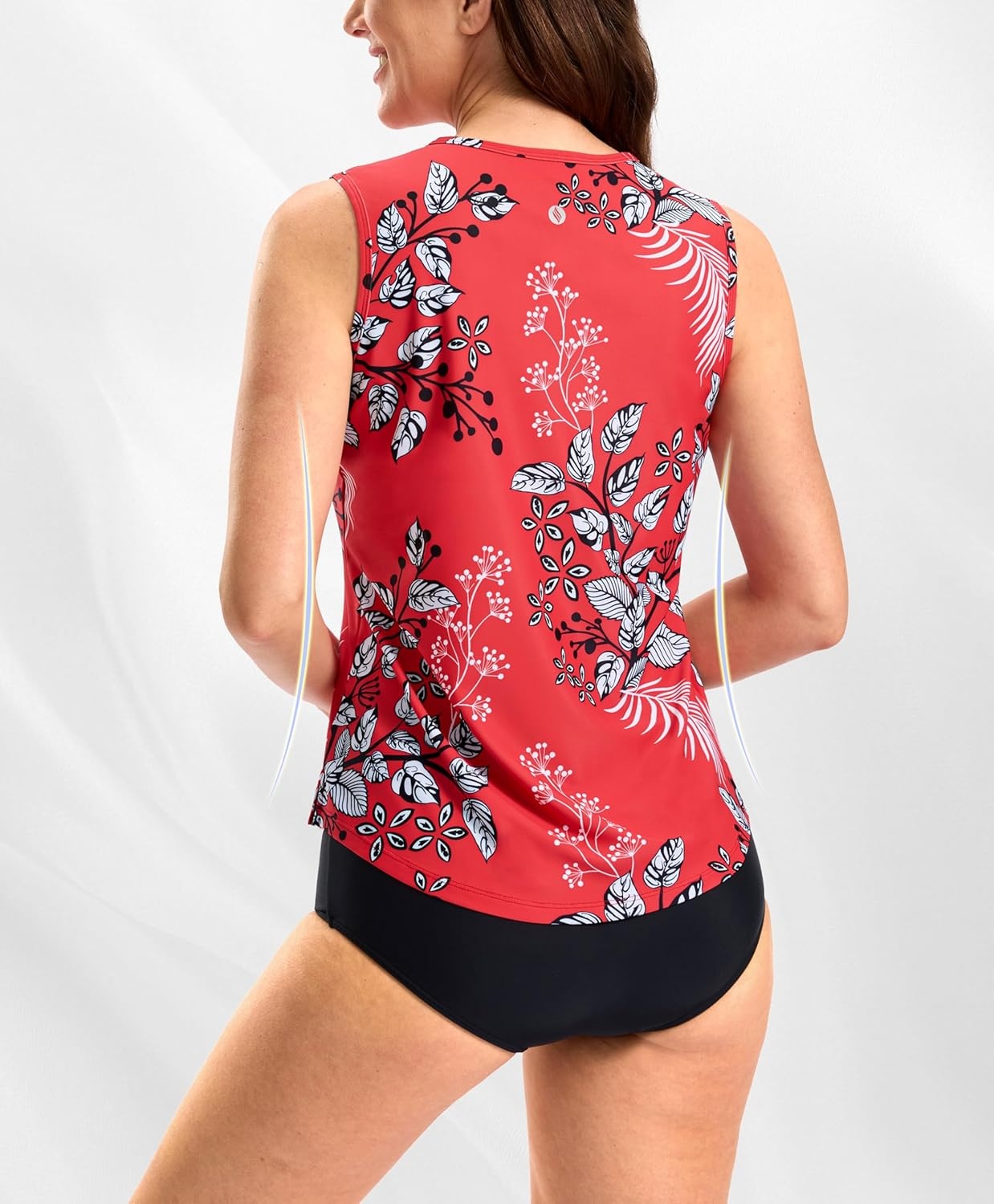 image:imageSANTINY Sleeveless Rash Guard for Women UPF 50 Modest Swimsuit Quick Dry High Neck Bathing Suit Swim Top Swim TankRed Flower