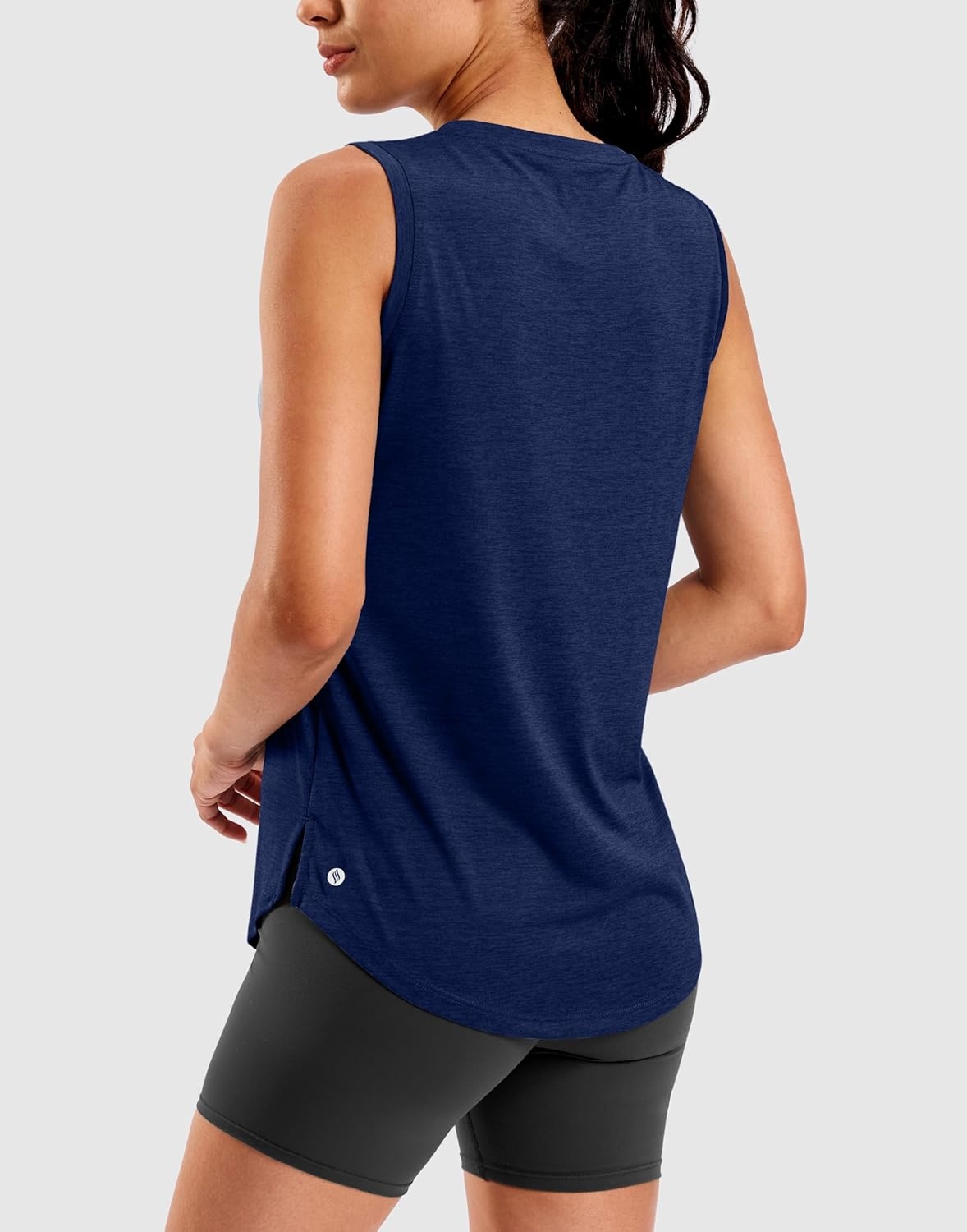 image:imageSANTINY Womens Lightweight Long Workout Tops Sleeveless Tennis Gym Yoga Shirts Athletic Running Tank Top for Women Loose FitA Navy