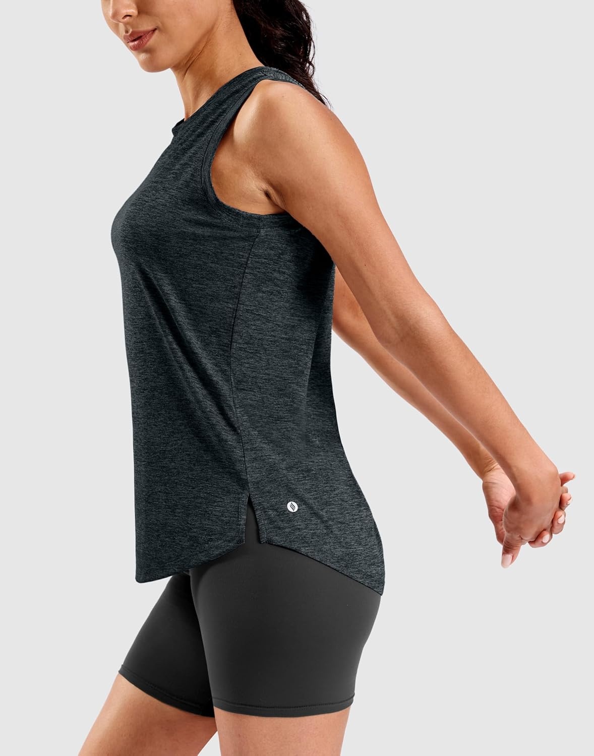 image:imageSANTINY Womens Lightweight Long Workout Tops Sleeveless Tennis Gym Yoga Shirts Athletic Running Tank Top for Women Loose FitBlack