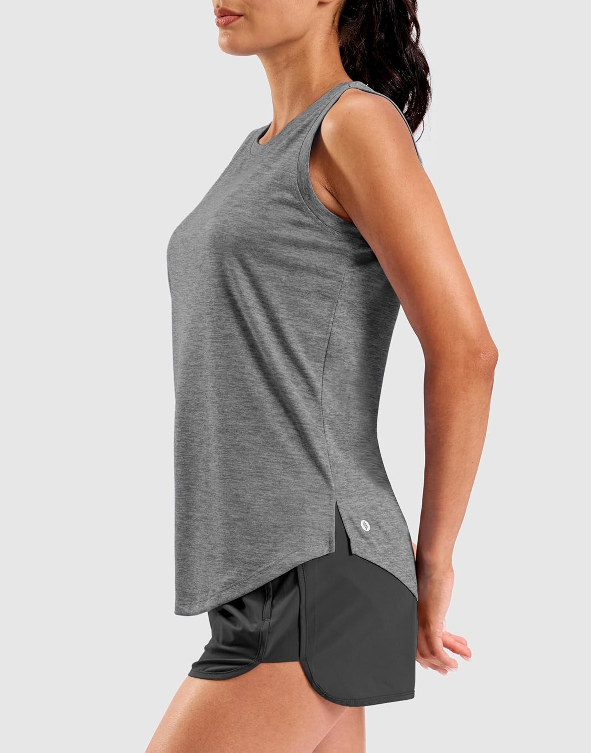 image:imageSANTINY Womens Lightweight Long Workout Tops Sleeveless Tennis Gym Yoga Shirts Athletic Running Tank Top for Women Loose FitDark Grey