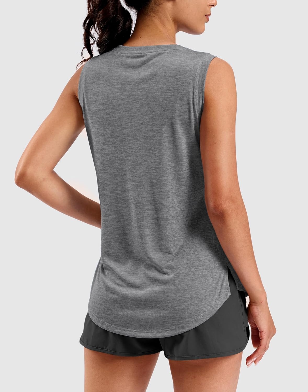 image:imageSANTINY Womens Lightweight Long Workout Tops Sleeveless Tennis Gym Yoga Shirts Athletic Running Tank Top for Women Loose FitDark Grey