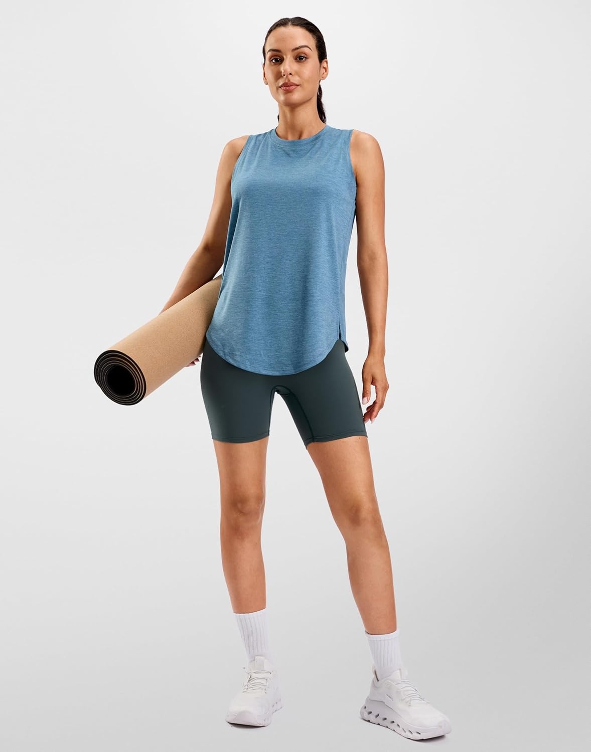 image:imageSANTINY Womens Lightweight Long Workout Tops Sleeveless Tennis Gym Yoga Shirts Athletic Running Tank Top for Women Loose FitGrey Blue