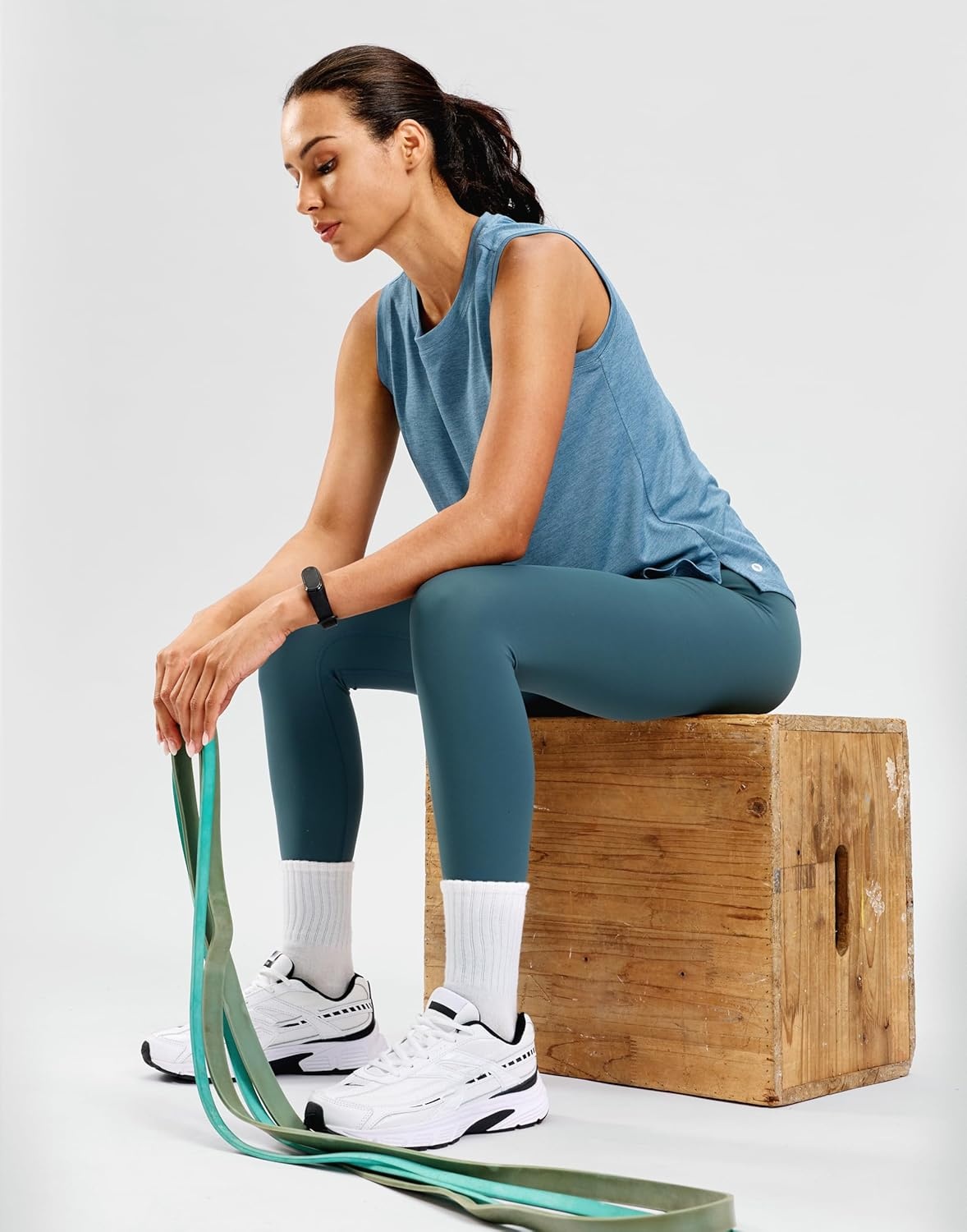 image:imageSANTINY Womens Lightweight Long Workout Tops Sleeveless Tennis Gym Yoga Shirts Athletic Running Tank Top for Women Loose FitGrey Blue
