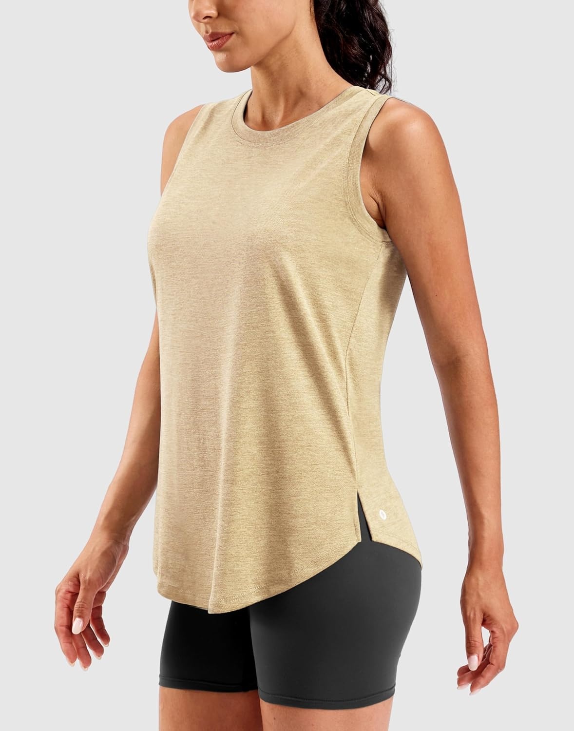image:imageSANTINY Womens Lightweight Long Workout Tops Sleeveless Tennis Gym Yoga Shirts Athletic Running Tank Top for Women Loose FitKhaki
