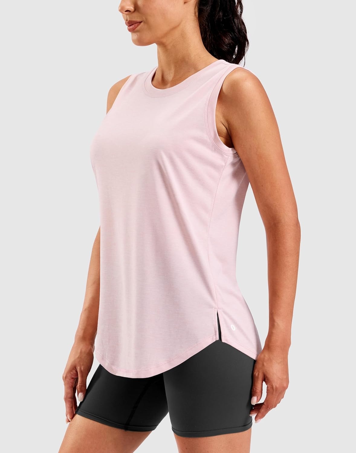 image:imageSANTINY Womens Lightweight Long Workout Tops Sleeveless Tennis Gym Yoga Shirts Athletic Running Tank Top for Women Loose FitLight Pink
