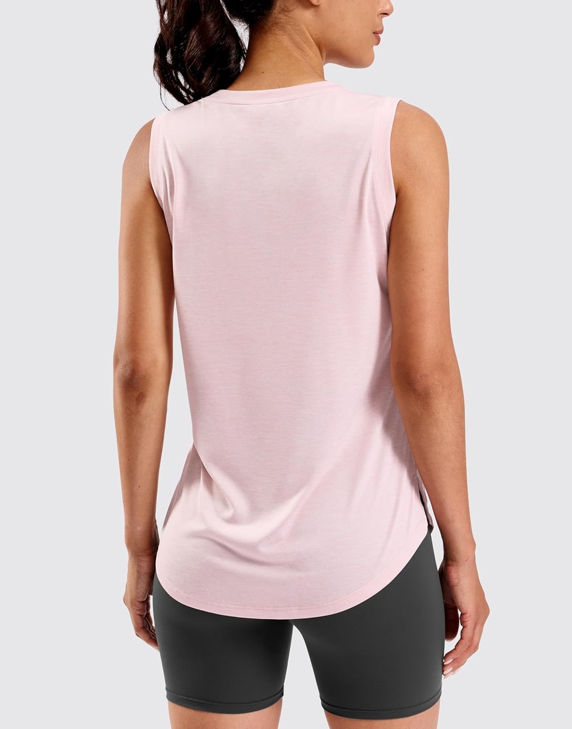 image:imageSANTINY Womens Lightweight Long Workout Tops Sleeveless Tennis Gym Yoga Shirts Athletic Running Tank Top for Women Loose FitLight Pink