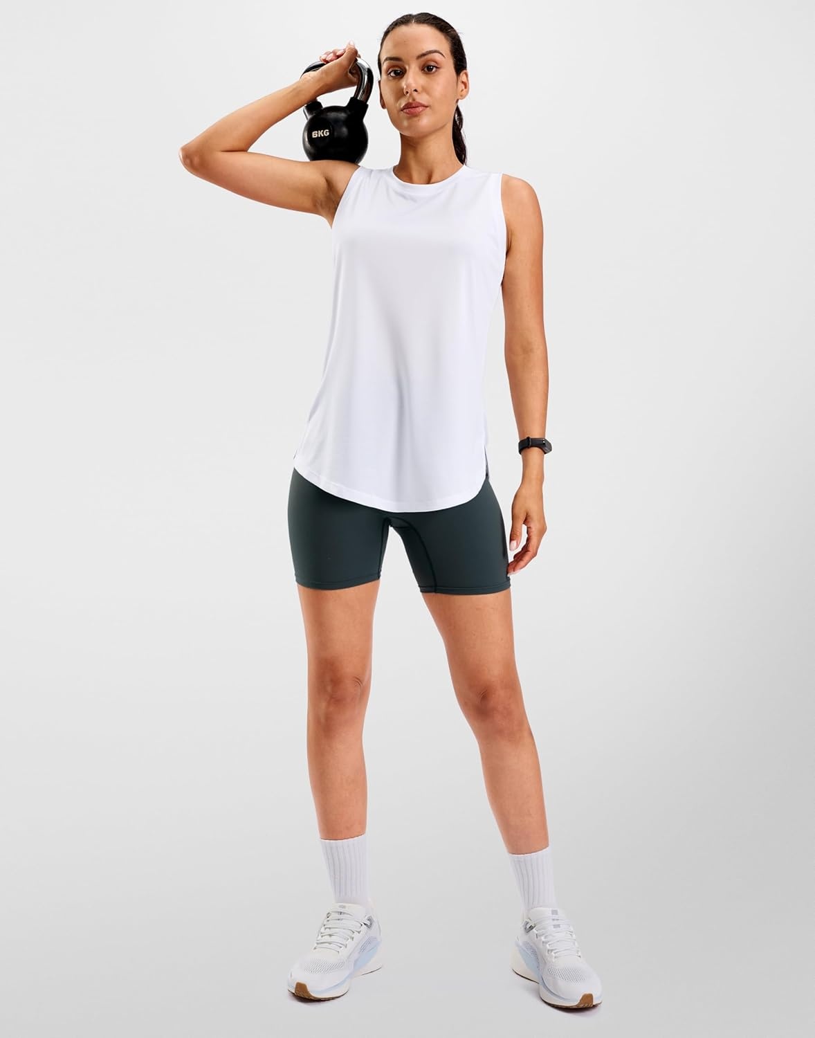 image:imageSANTINY Womens Lightweight Long Workout Tops Sleeveless Tennis Gym Yoga Shirts Athletic Running Tank Top for Women Loose FitWhite