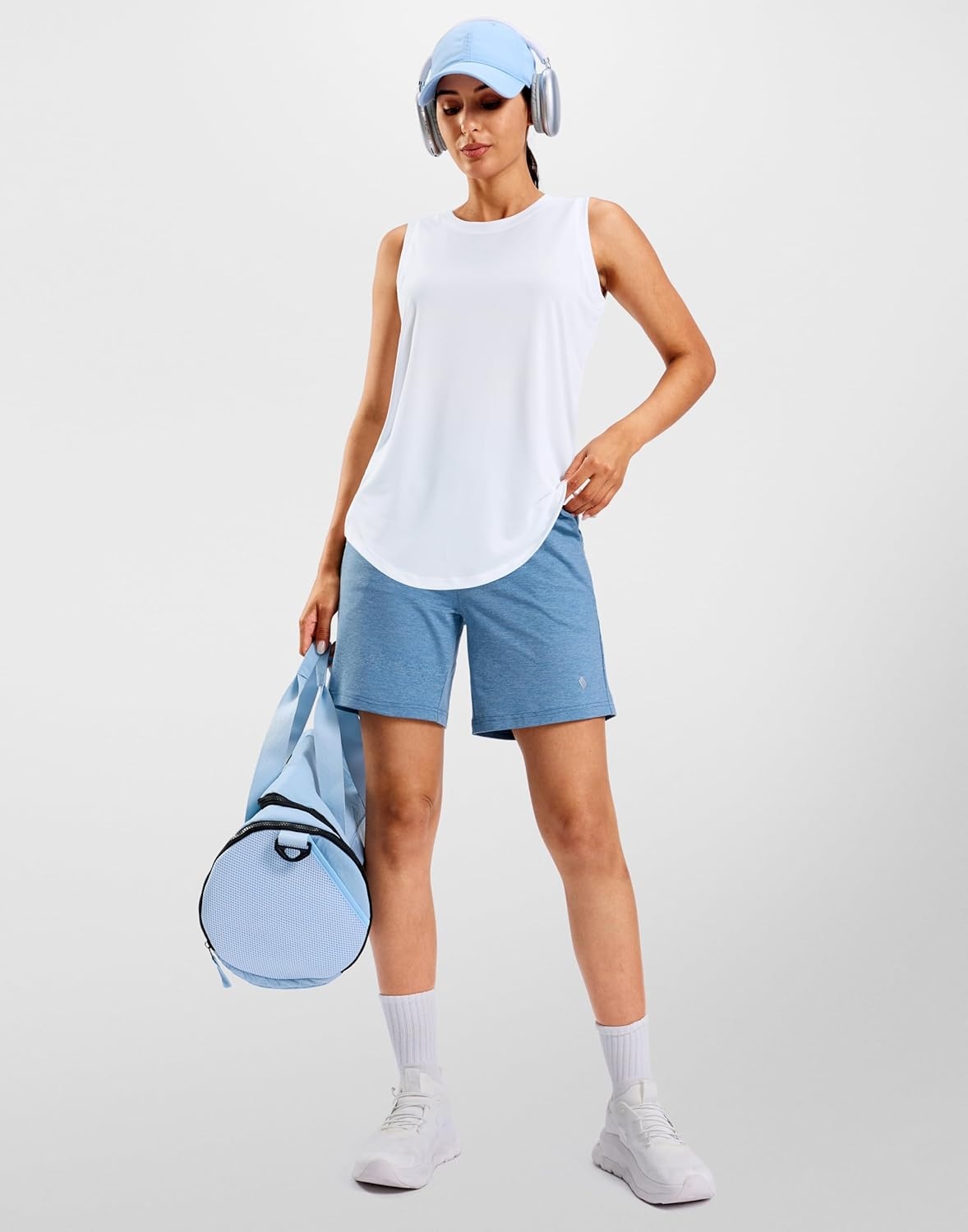 image:imageSANTINY Womens Lightweight Long Workout Tops Sleeveless Tennis Gym Yoga Shirts Athletic Running Tank Top for Women Loose FitWhite