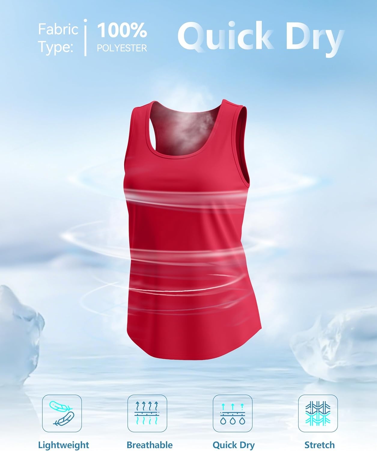 image:imageSANTINY Womens Racerback Workout Tops Lightweight Gym Yoga Tennis Sleeveless Shirts Scoop Neck Running Athletic Tank TopsA Red