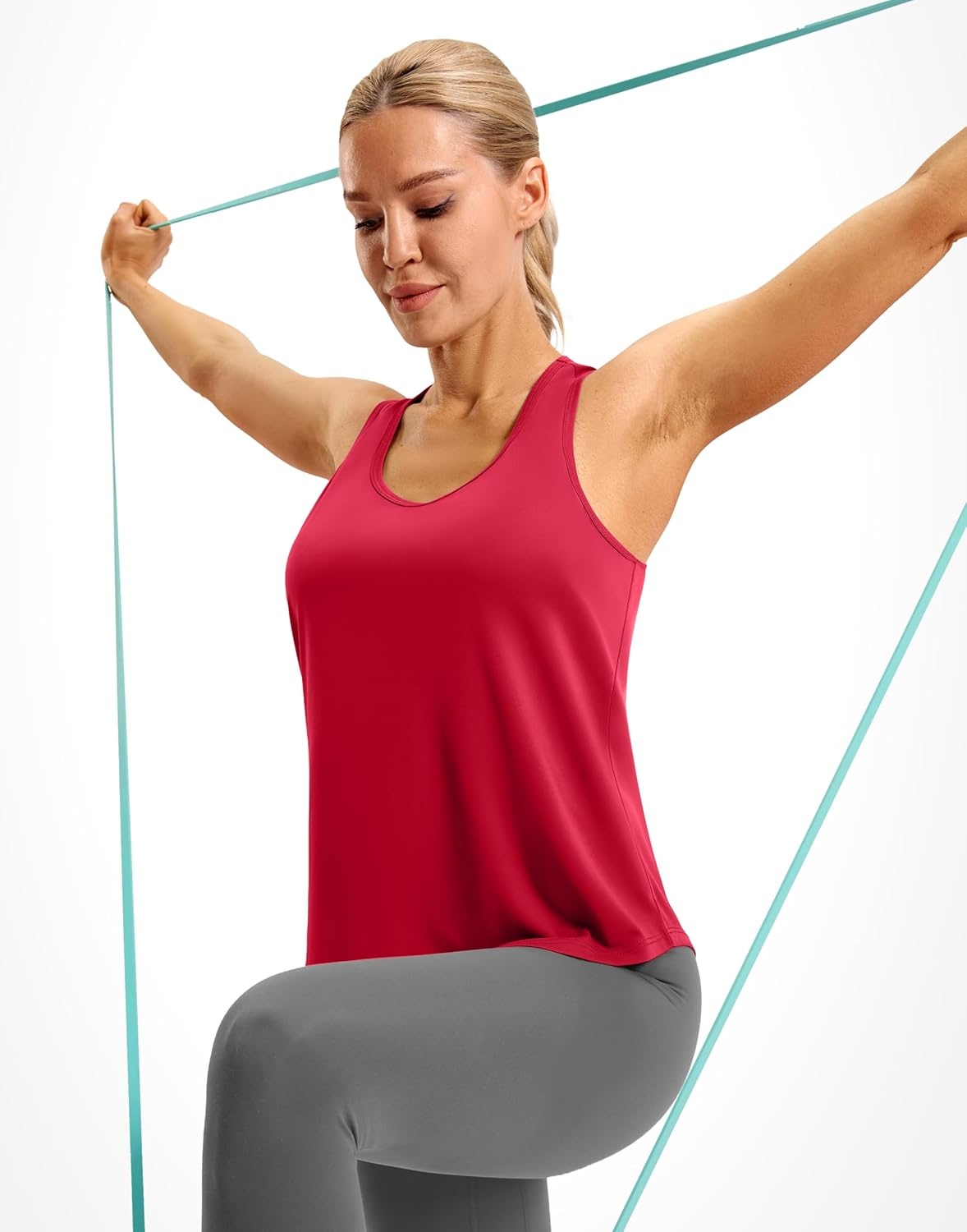 image:imageSANTINY Womens Racerback Workout Tops Lightweight Gym Yoga Tennis Sleeveless Shirts Scoop Neck Running Athletic Tank TopsA Red