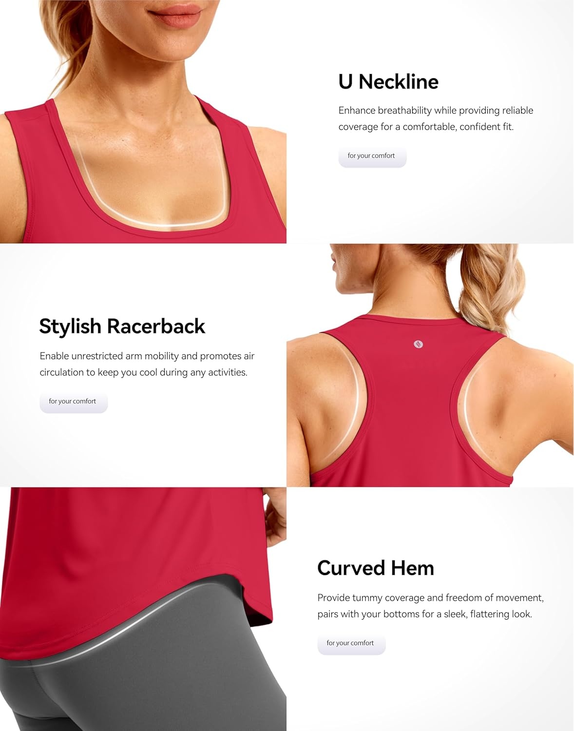 image:imageSANTINY Womens Racerback Workout Tops Lightweight Gym Yoga Tennis Sleeveless Shirts Scoop Neck Running Athletic Tank TopsA Red