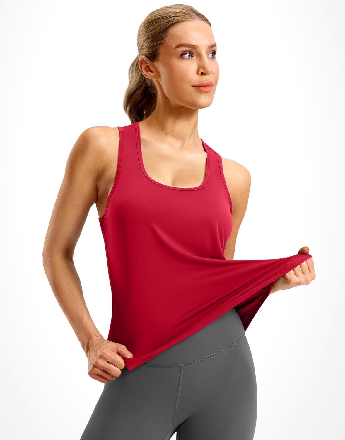 image:imageSANTINY Womens Racerback Workout Tops Lightweight Gym Yoga Tennis Sleeveless Shirts Scoop Neck Running Athletic Tank TopsA Red