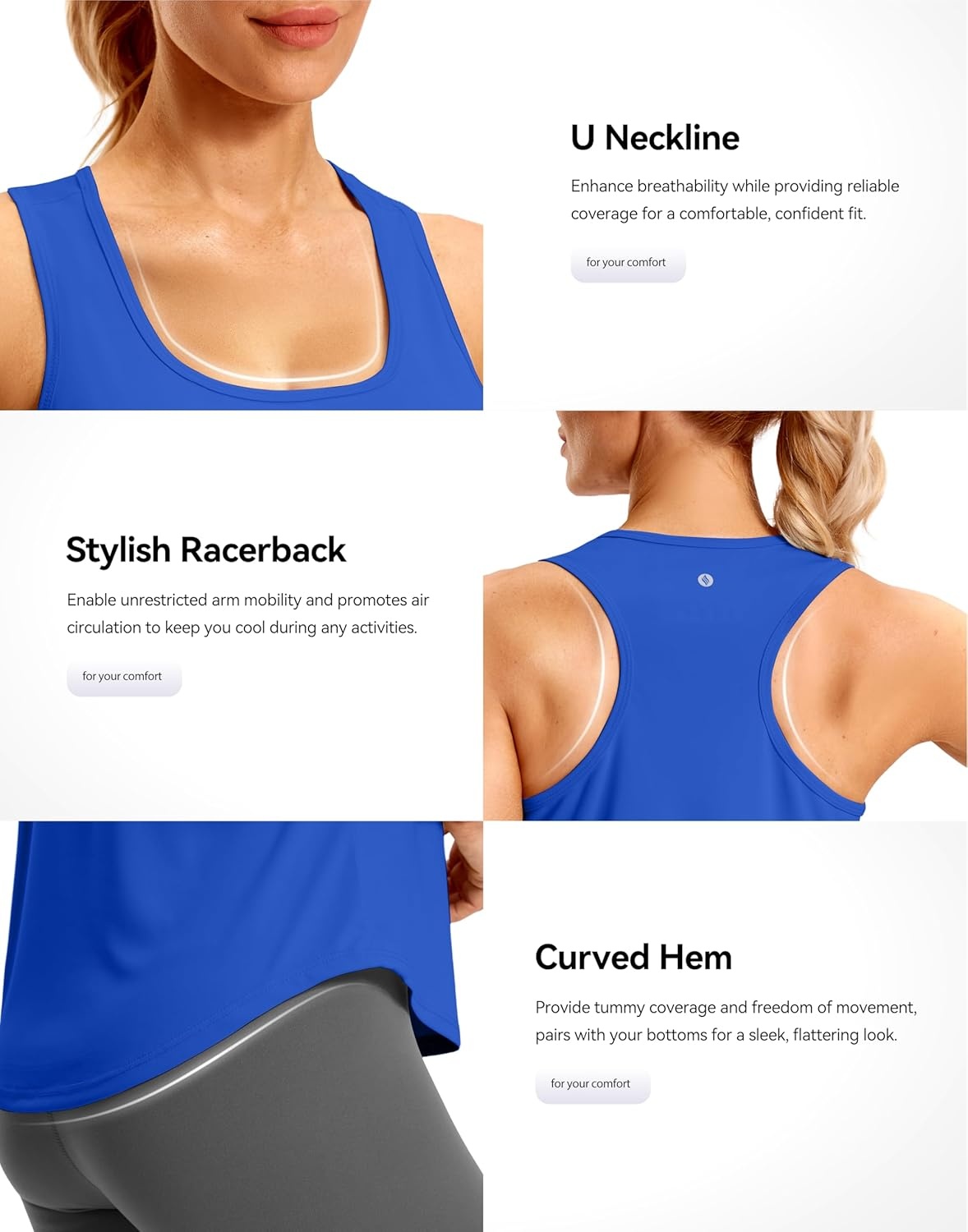 image:imageSANTINY Womens Racerback Workout Tops Lightweight Gym Yoga Tennis Sleeveless Shirts Scoop Neck Running Athletic Tank TopsA Royal Blue