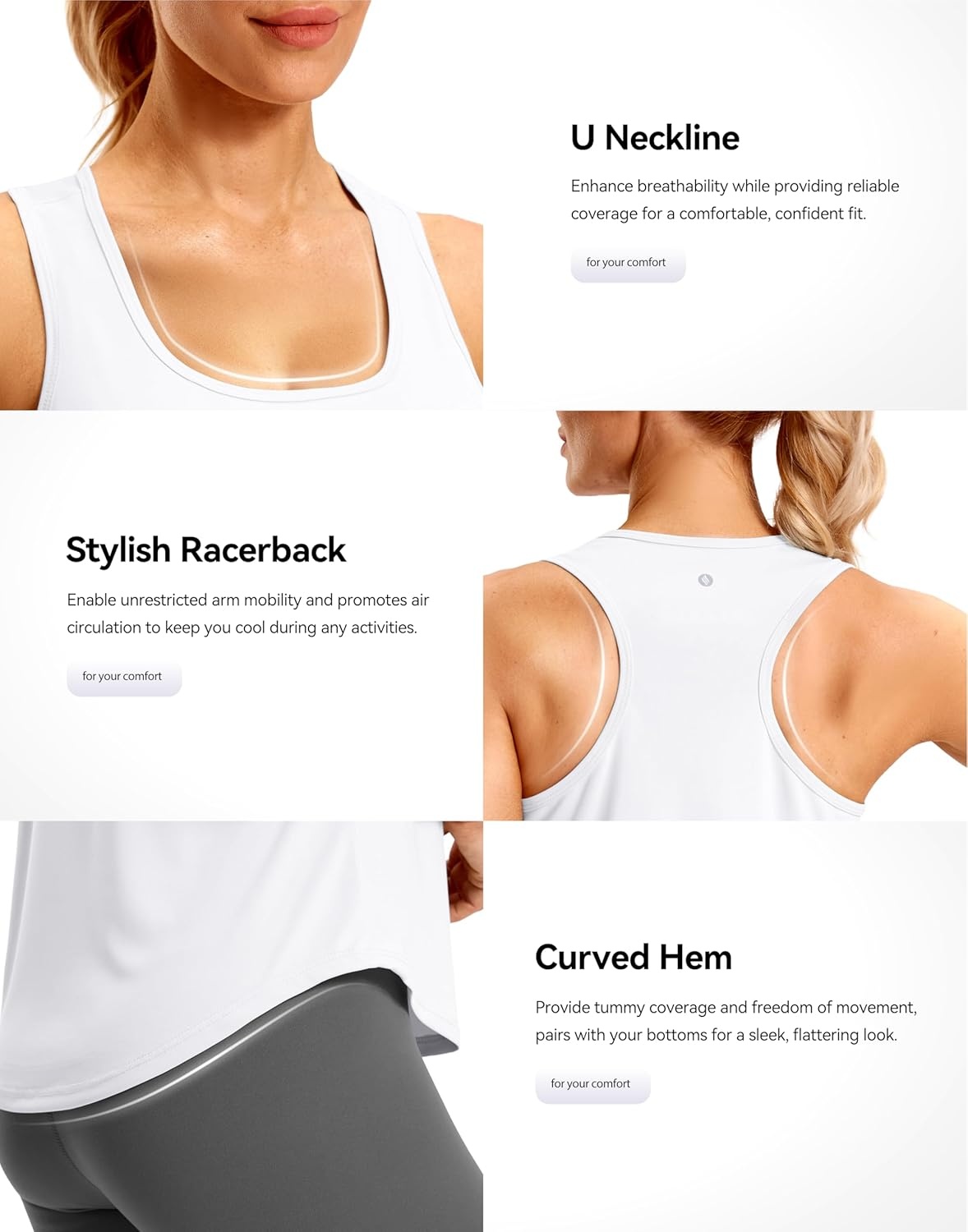 image:imageSANTINY Womens Racerback Workout Tops Lightweight Gym Yoga Tennis Sleeveless Shirts Scoop Neck Running Athletic Tank TopsA White