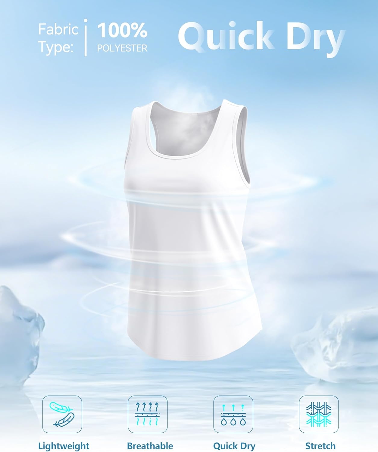 image:imageSANTINY Womens Racerback Workout Tops Lightweight Gym Yoga Tennis Sleeveless Shirts Scoop Neck Running Athletic Tank TopsA White