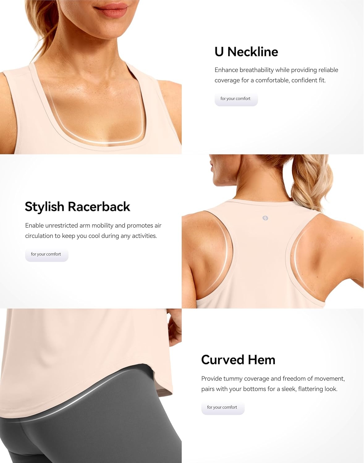 image:imageSANTINY Womens Racerback Workout Tops Lightweight Gym Yoga Tennis Sleeveless Shirts Scoop Neck Running Athletic Tank TopsBeige