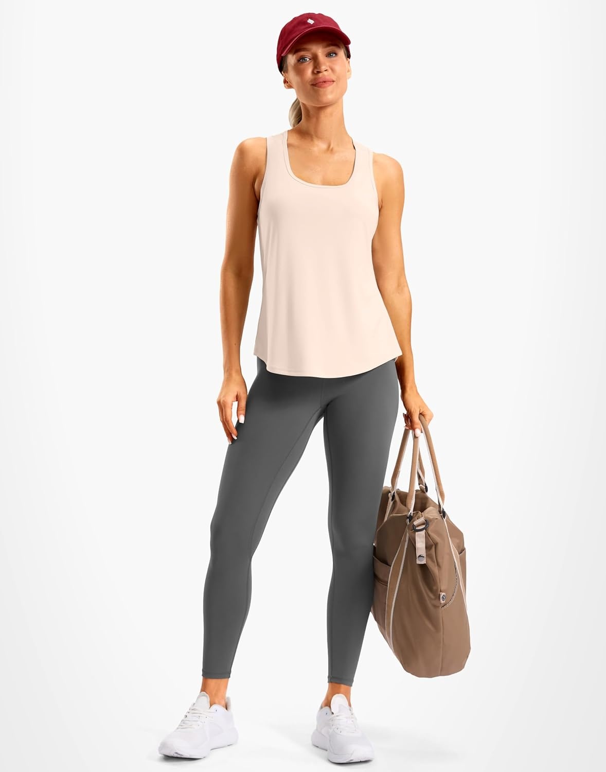 image:imageSANTINY Womens Racerback Workout Tops Lightweight Gym Yoga Tennis Sleeveless Shirts Scoop Neck Running Athletic Tank TopsBeige