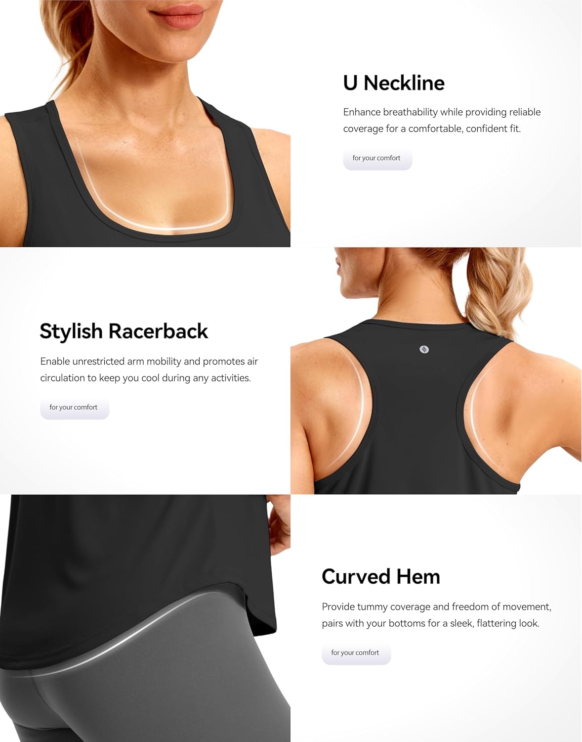 image:imageSANTINY Womens Racerback Workout Tops Lightweight Gym Yoga Tennis Sleeveless Shirts Scoop Neck Running Athletic Tank TopsBlack