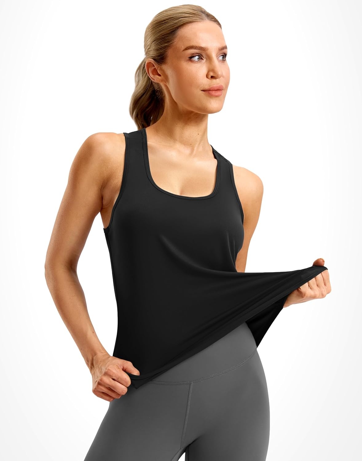 image:imageSANTINY Womens Racerback Workout Tops Lightweight Gym Yoga Tennis Sleeveless Shirts Scoop Neck Running Athletic Tank TopsBlack