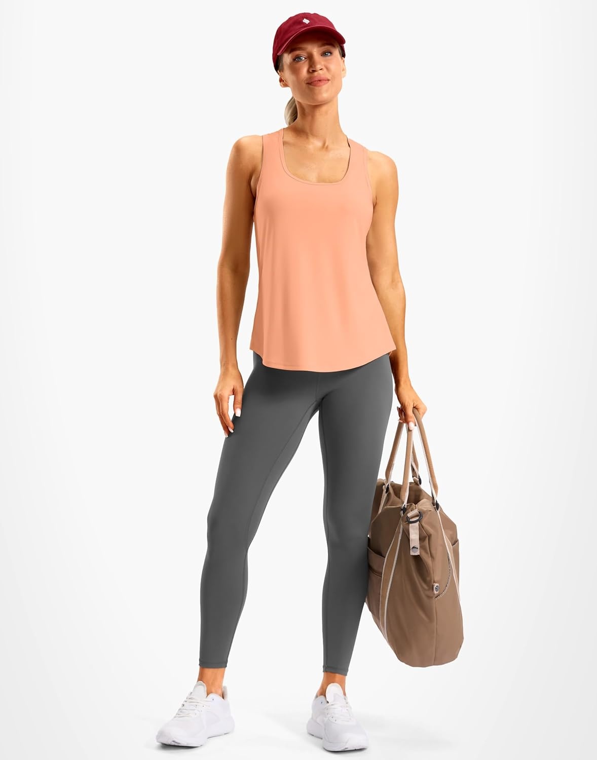 image:imageSANTINY Womens Racerback Workout Tops Lightweight Gym Yoga Tennis Sleeveless Shirts Scoop Neck Running Athletic Tank TopsCoral