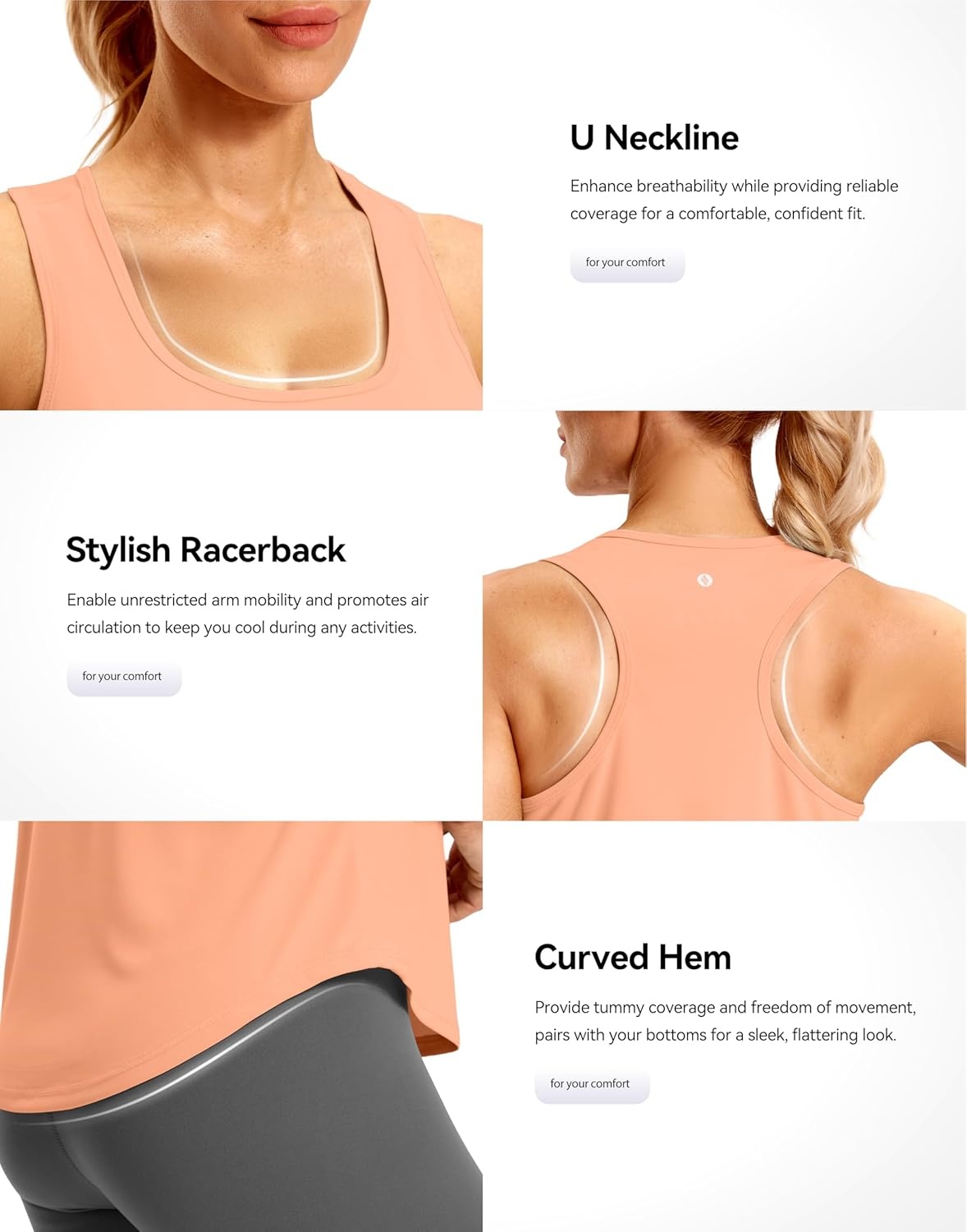 image:imageSANTINY Womens Racerback Workout Tops Lightweight Gym Yoga Tennis Sleeveless Shirts Scoop Neck Running Athletic Tank TopsCoral
