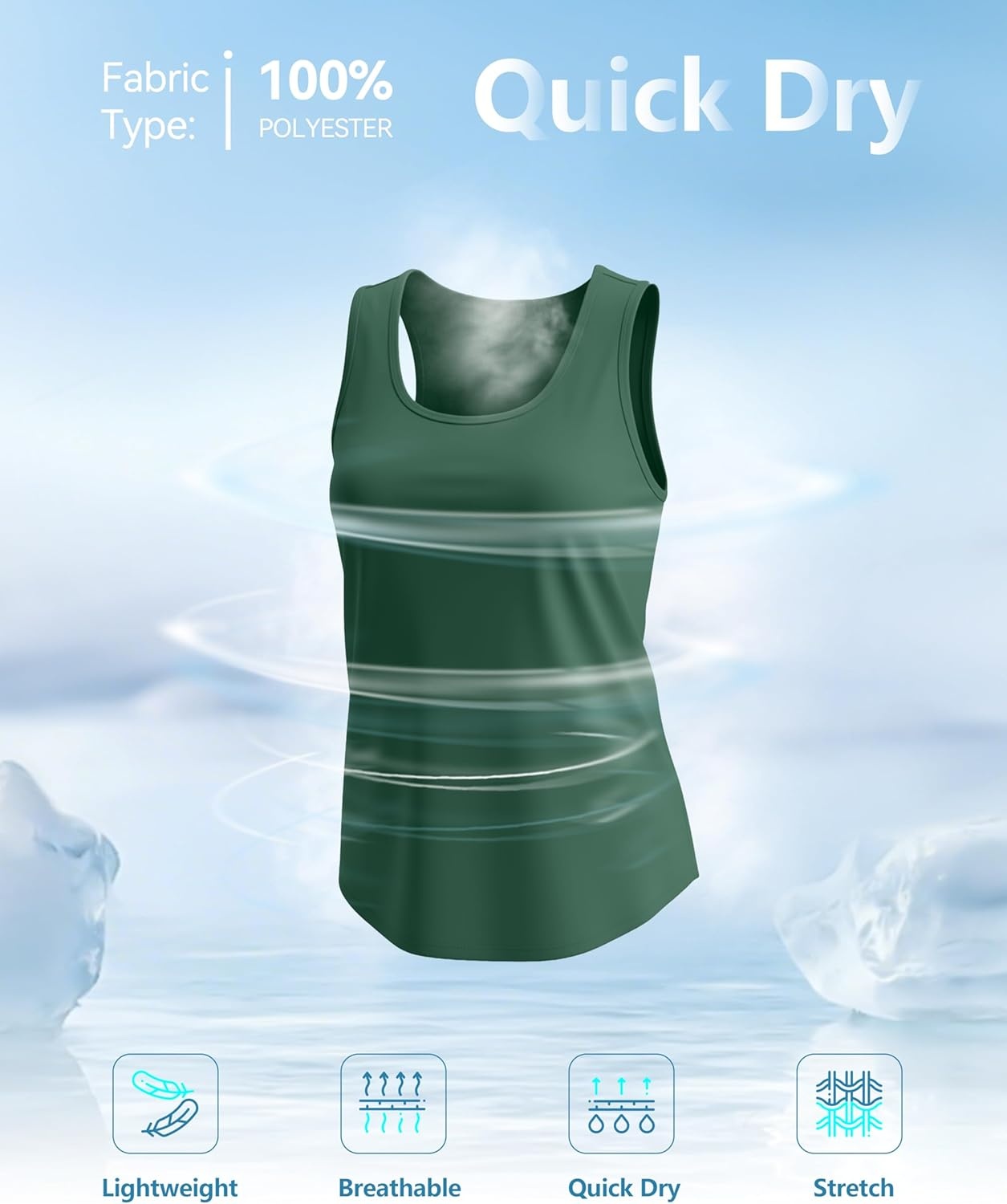 image:imageSANTINY Womens Racerback Workout Tops Lightweight Gym Yoga Tennis Sleeveless Shirts Scoop Neck Running Athletic Tank TopsDark Green