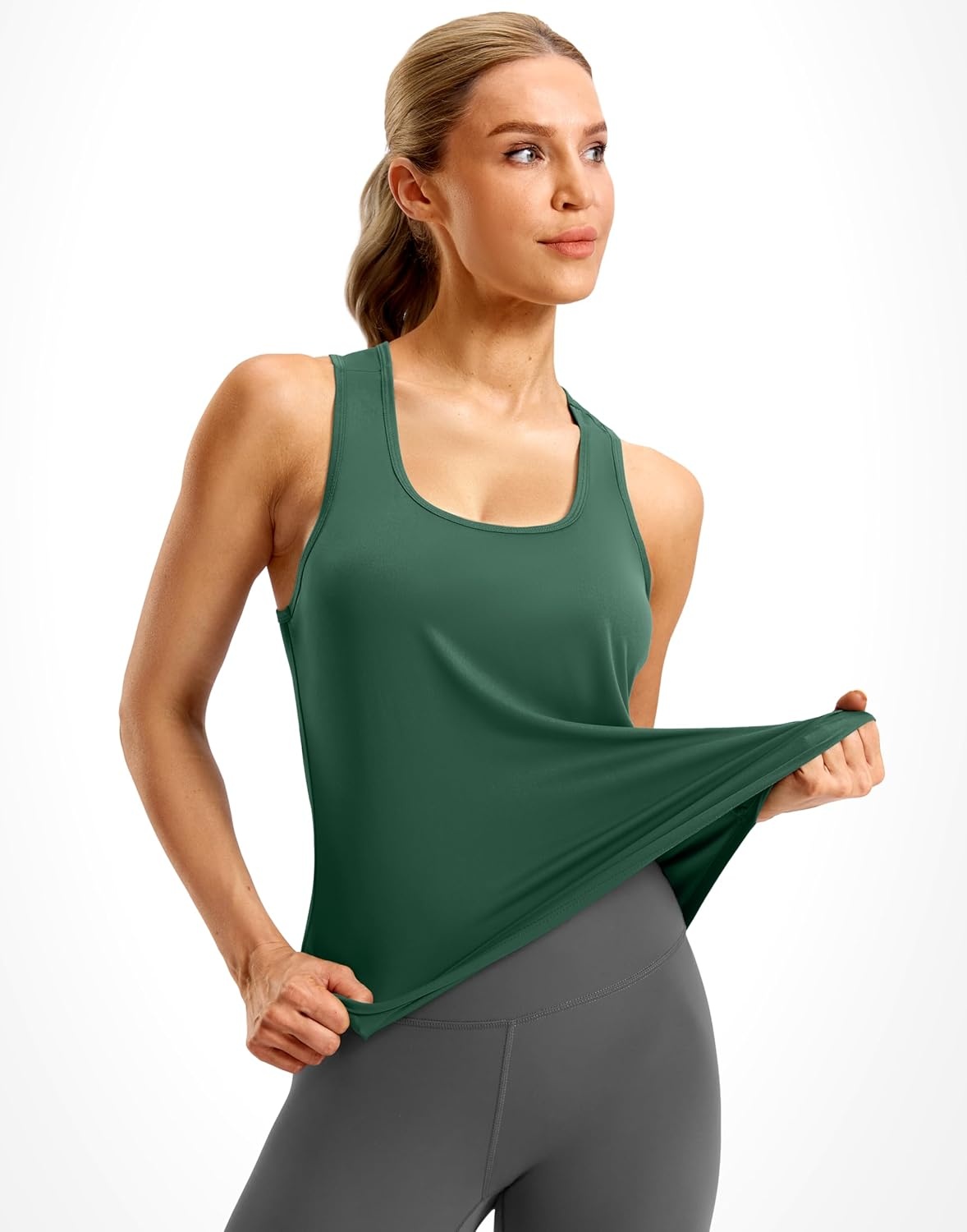 image:imageSANTINY Womens Racerback Workout Tops Lightweight Gym Yoga Tennis Sleeveless Shirts Scoop Neck Running Athletic Tank TopsDark Green