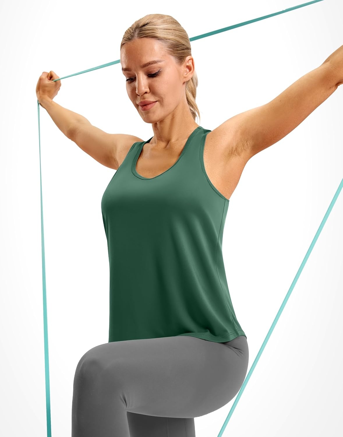 image:imageSANTINY Womens Racerback Workout Tops Lightweight Gym Yoga Tennis Sleeveless Shirts Scoop Neck Running Athletic Tank TopsDark Green