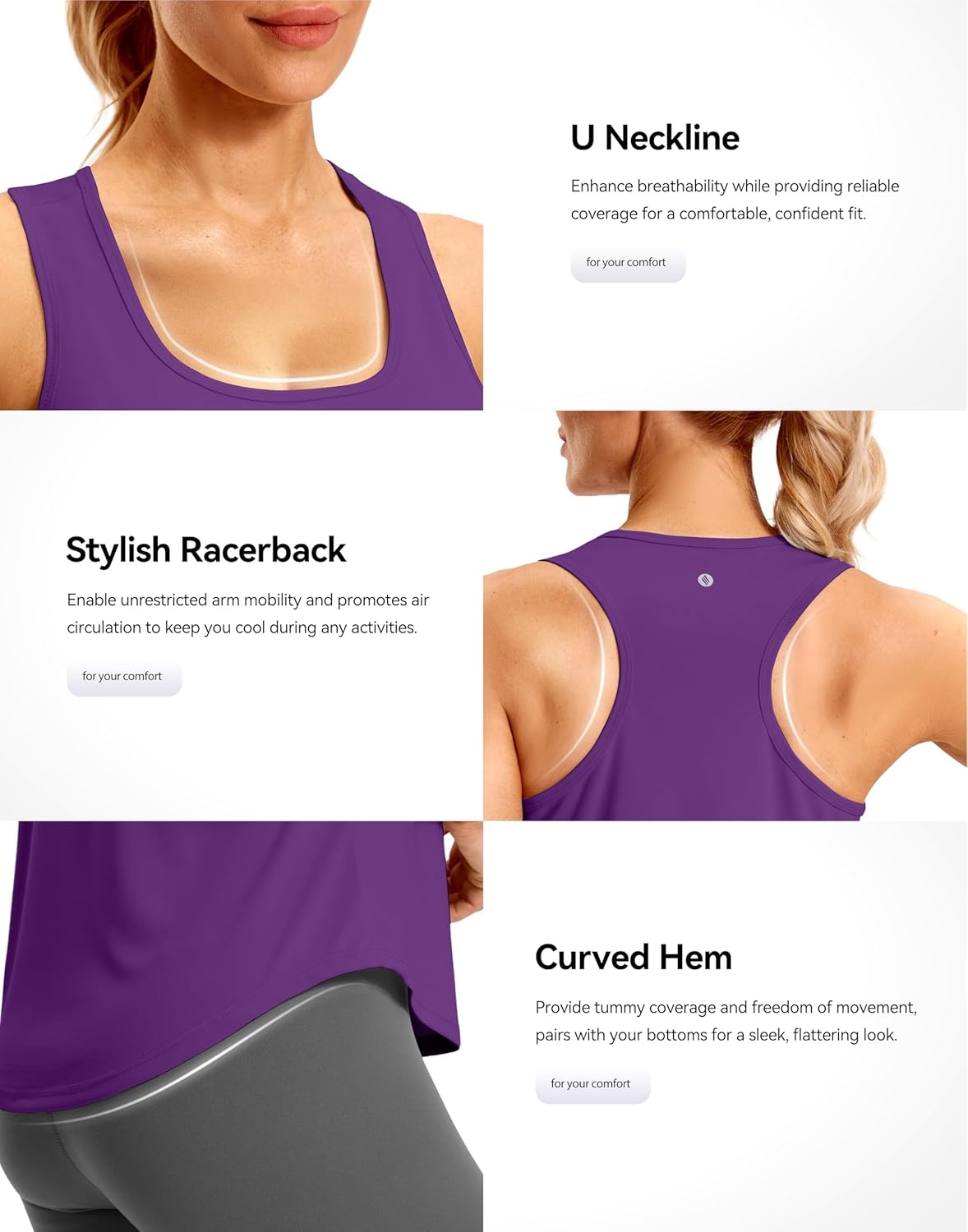 image:imageSANTINY Womens Racerback Workout Tops Lightweight Gym Yoga Tennis Sleeveless Shirts Scoop Neck Running Athletic Tank TopsDark Purple