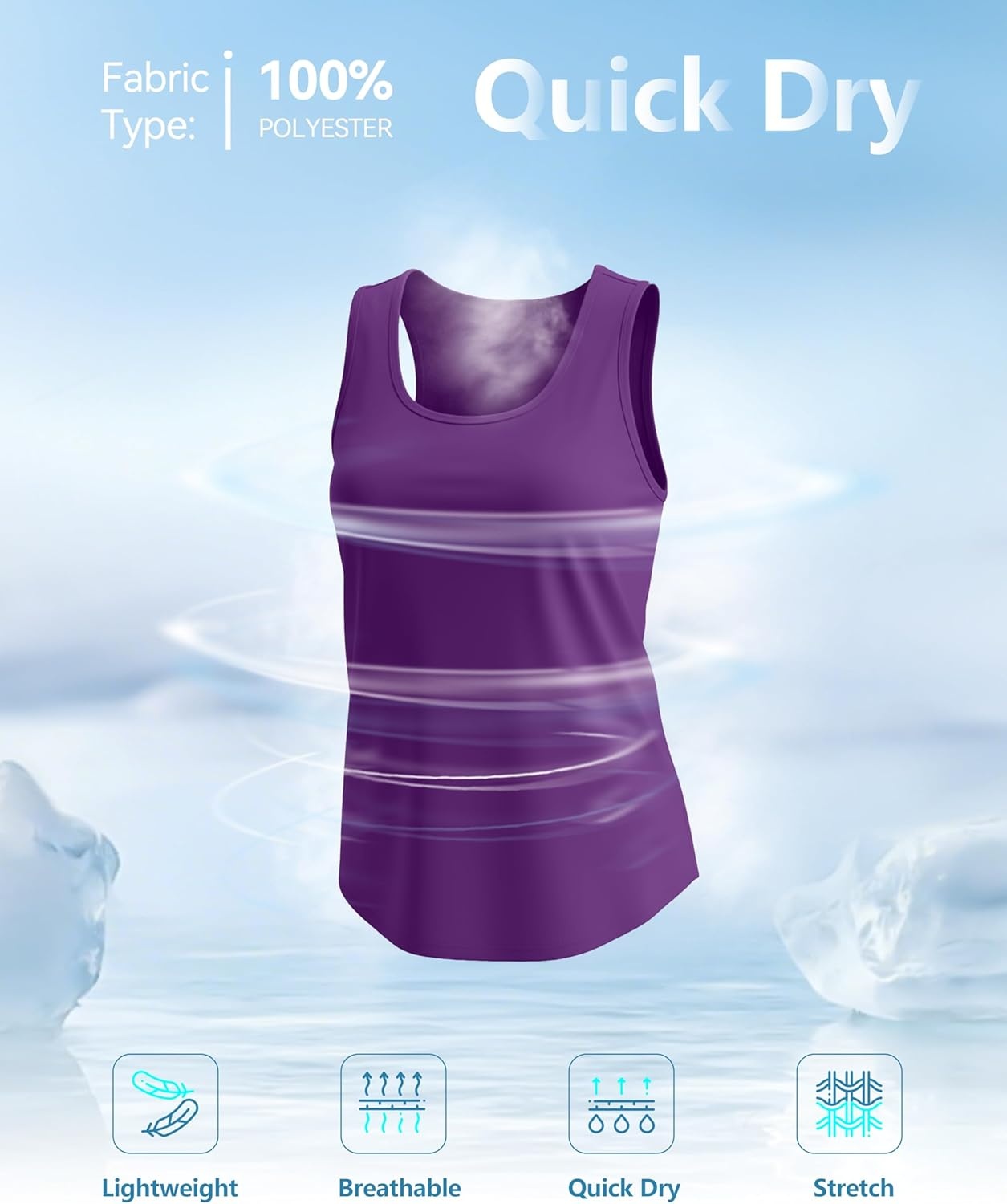 image:imageSANTINY Womens Racerback Workout Tops Lightweight Gym Yoga Tennis Sleeveless Shirts Scoop Neck Running Athletic Tank TopsDark Purple