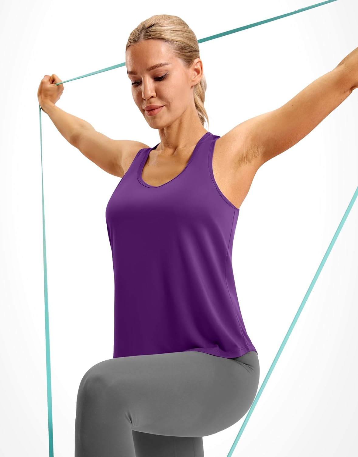 image:imageSANTINY Womens Racerback Workout Tops Lightweight Gym Yoga Tennis Sleeveless Shirts Scoop Neck Running Athletic Tank TopsDark Purple