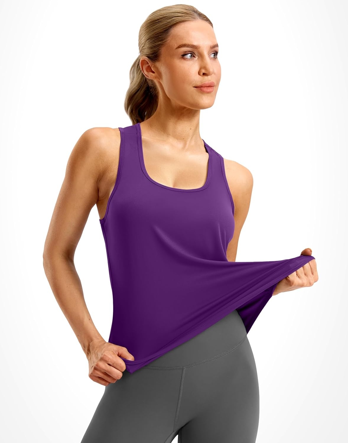 image:imageSANTINY Womens Racerback Workout Tops Lightweight Gym Yoga Tennis Sleeveless Shirts Scoop Neck Running Athletic Tank TopsDark Purple