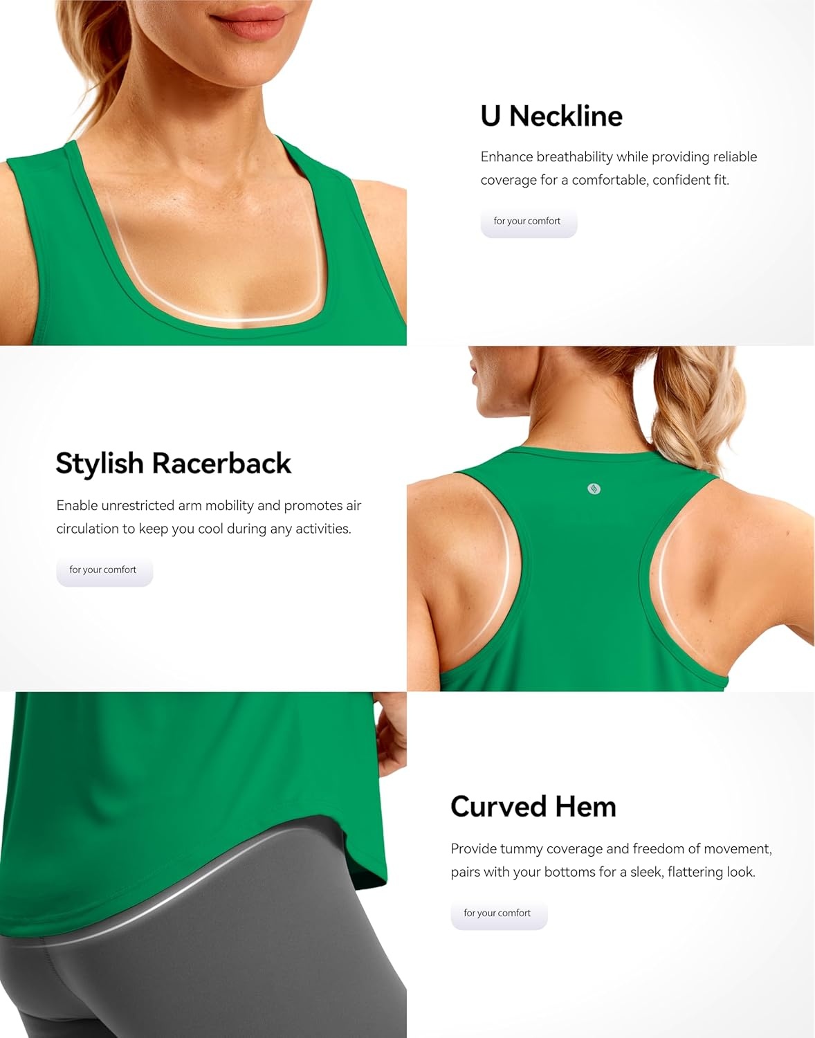 image:imageSANTINY Womens Racerback Workout Tops Lightweight Gym Yoga Tennis Sleeveless Shirts Scoop Neck Running Athletic Tank TopsGreen